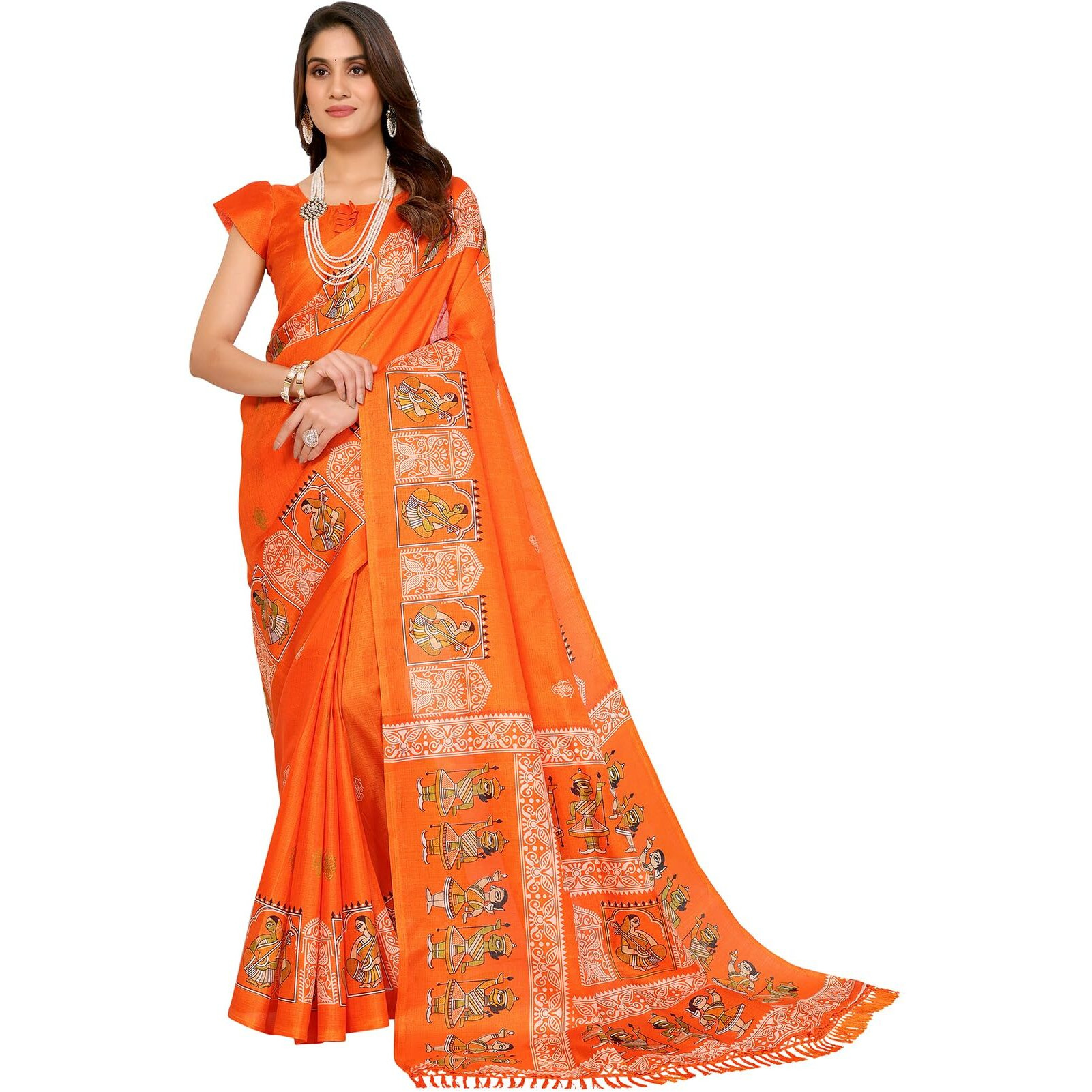 Yashika Women's Woven Latest Art Silk and Tassels Saree with Unstitched Blouse Material (AZ-YS-P1-NAFIZA-Parent_Orange)
