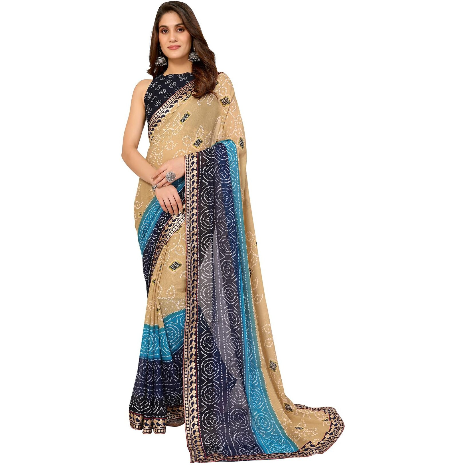 Yashika Women's Woven Latest Georgette Saree with Lace and Blouse Material (AZ-YS-P1-AACHAL-KORAM-Parent_Chiku Navy)