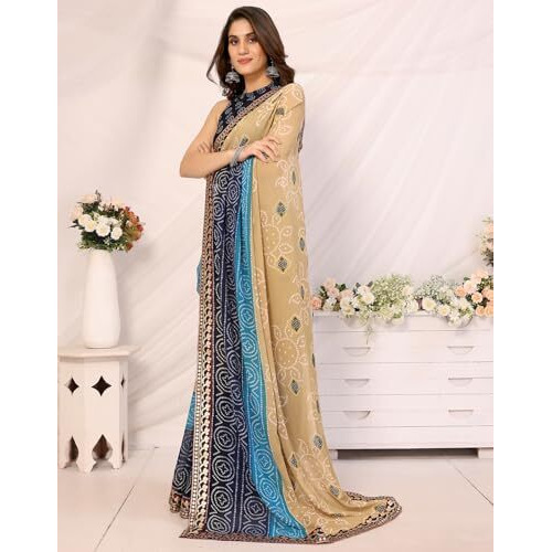 Yashika Women's Woven Latest Georgette Saree with Lace and Blouse Material (AZ-YS-P1-AACHAL-KORAM-Parent_Chiku Navy)