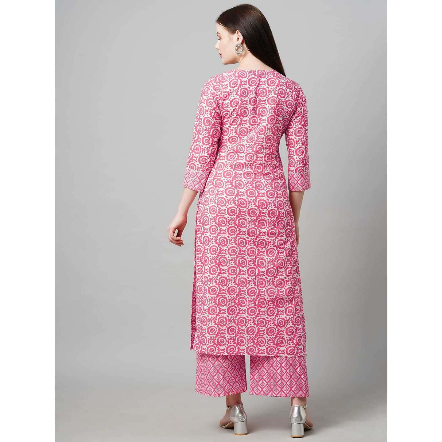 ANNI DESIGNER Women's Cotton Blend Traditional Straight Printed Kurta and Palazzo Set (Valab Pink_XXL_Pink_XX-Large)