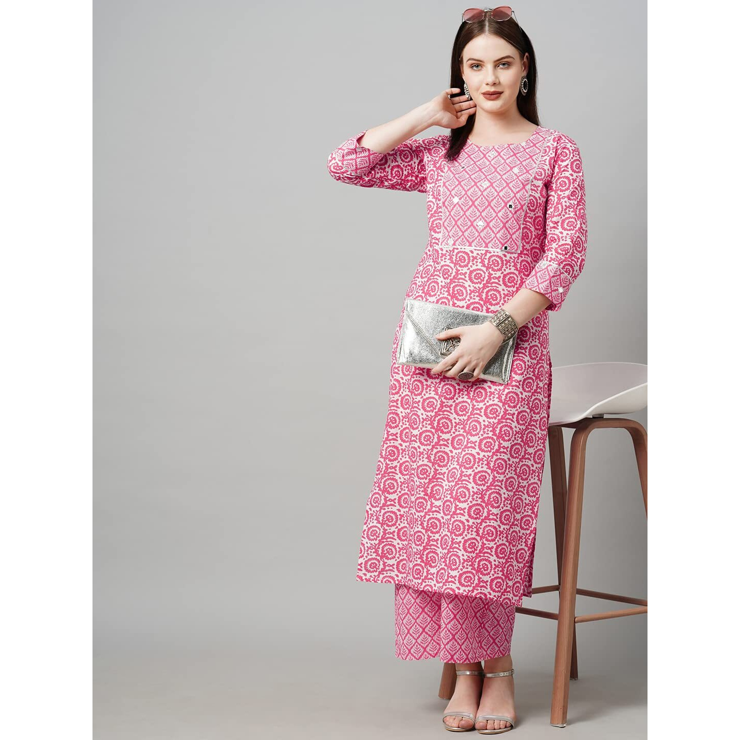 ANNI DESIGNER Women's Cotton Blend Traditional Straight Printed Kurta and Palazzo Set (Valab Pink_XXL_Pink_XX-Large)