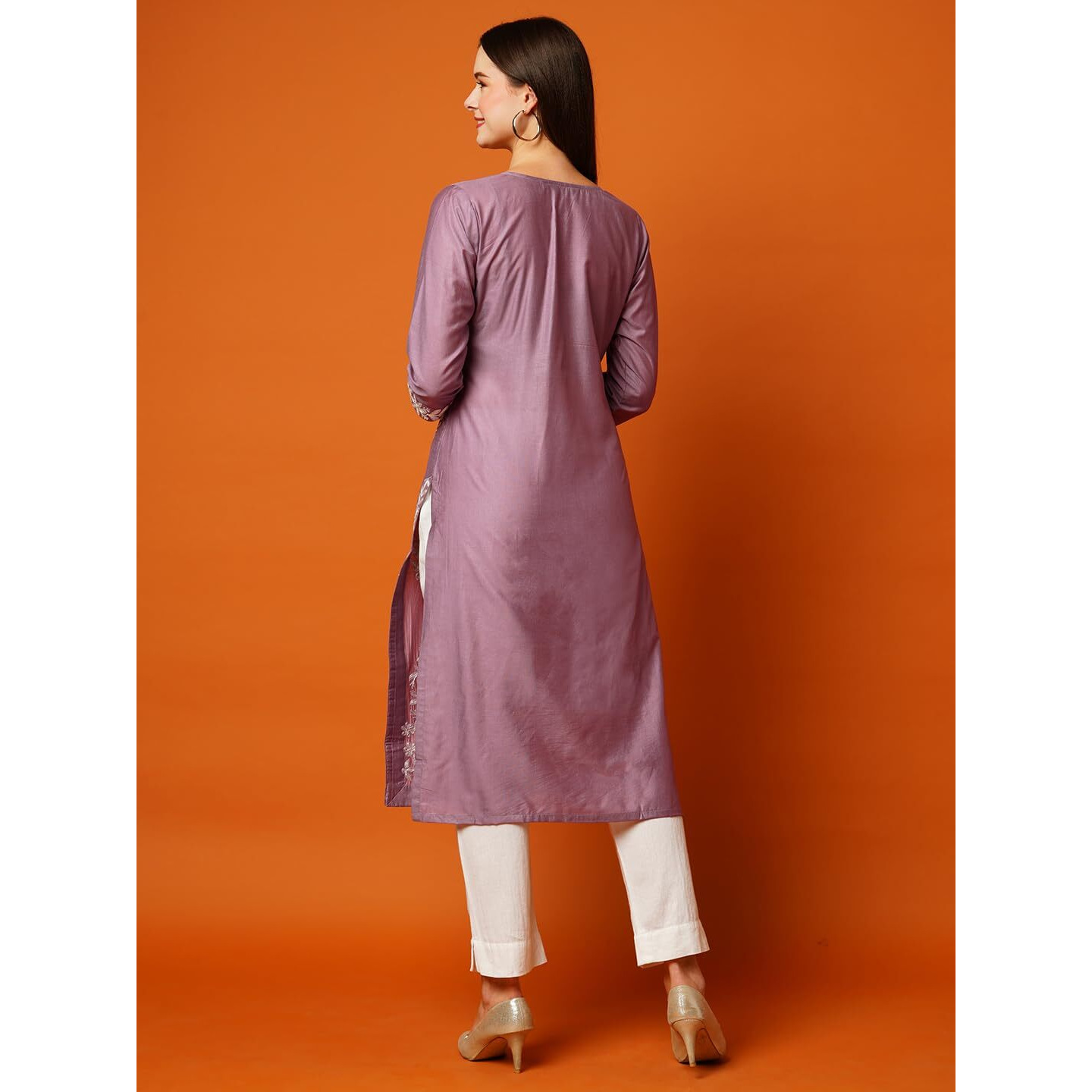 ANNI DESIGNER Women's Cotton Blend Straight Chikankari Embroidered Kurta (Chin-Purple_3XL_Purple_XXX-Large)