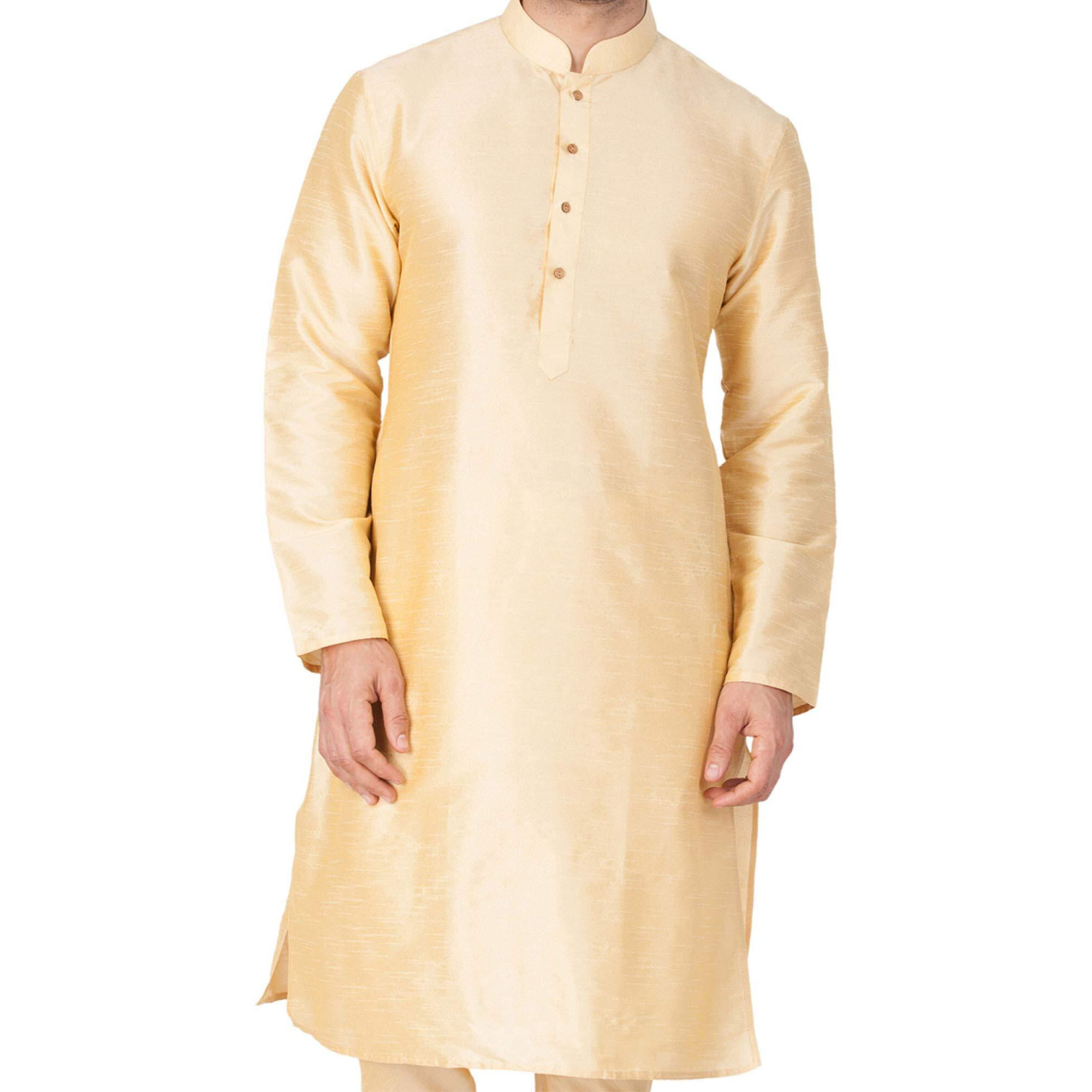 VASTRAMAY Men's Cotton Silk Blend Kurta-New Gold