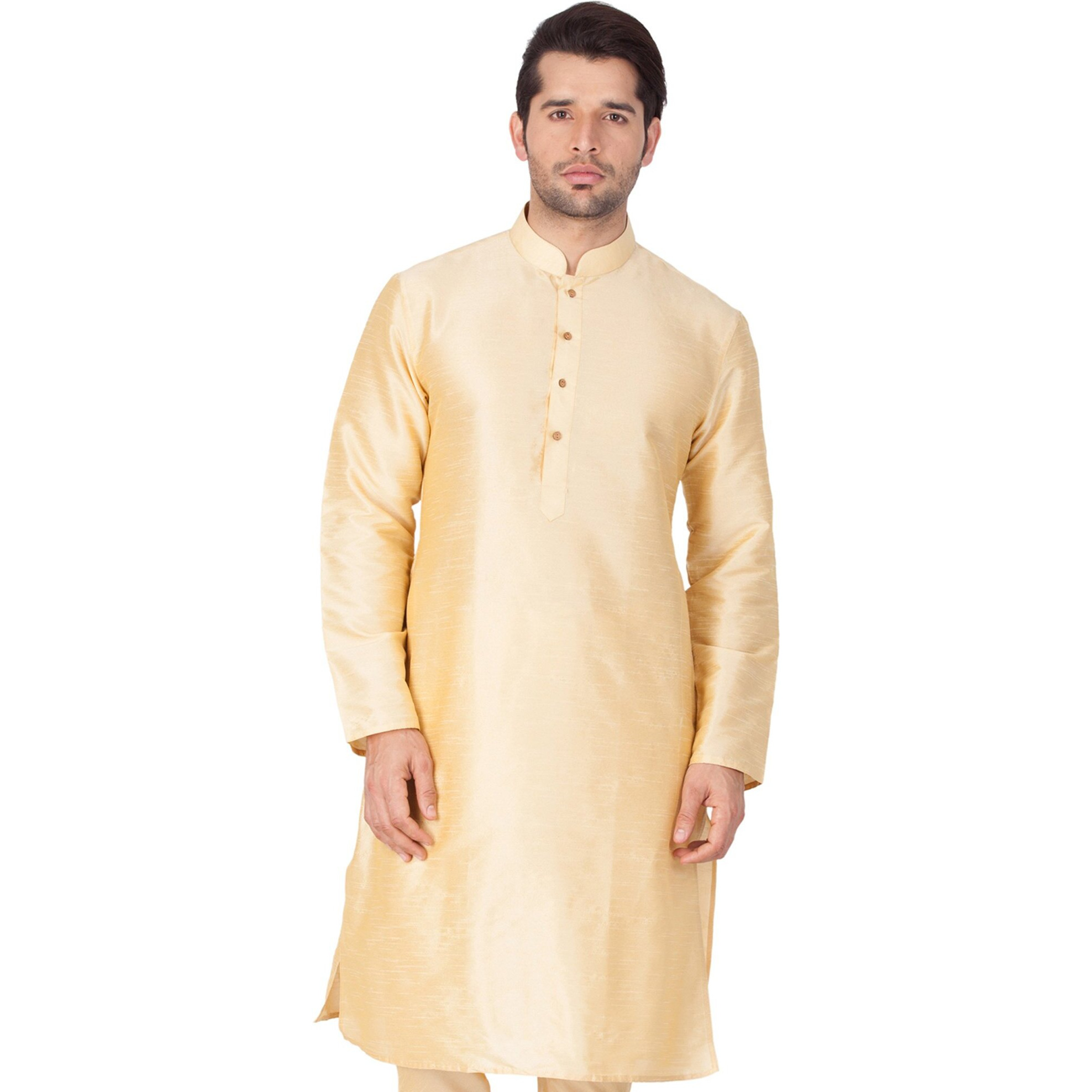 VASTRAMAY Men's Cotton Silk Blend Kurta-New Gold