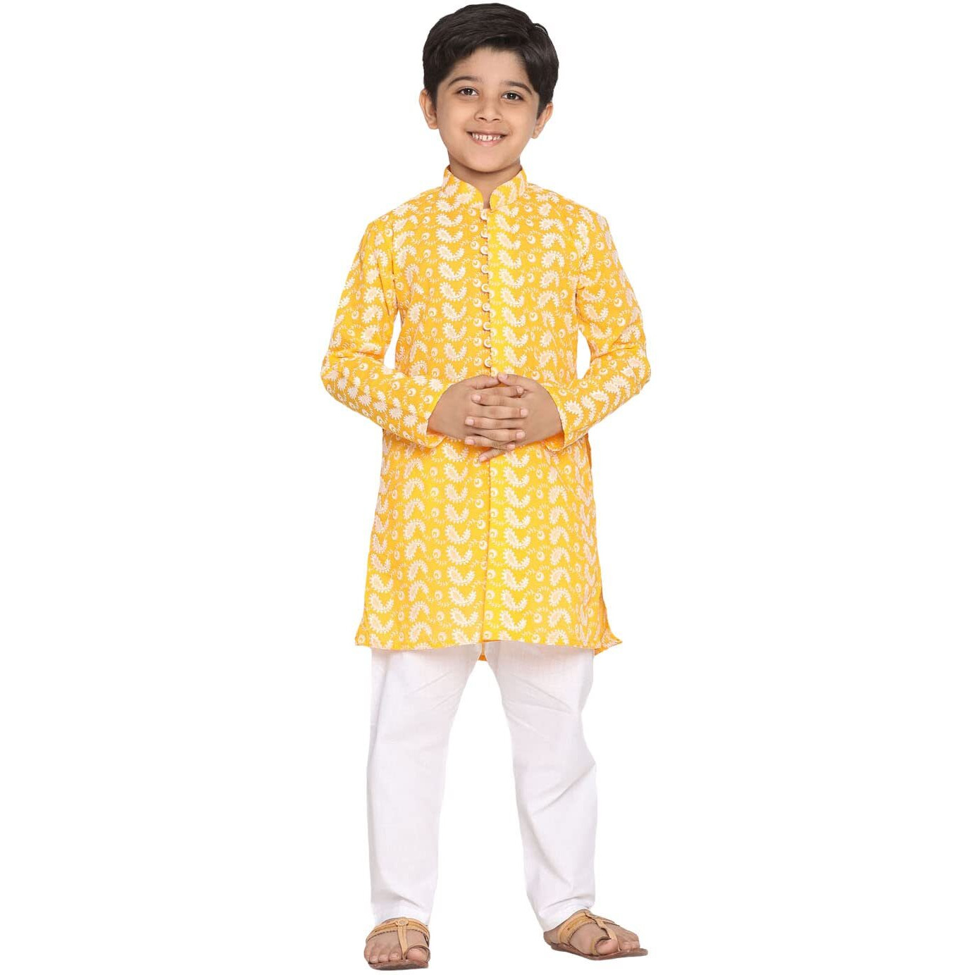 VASTRAMAY Boys' Cotton Kurta Pyjama Set with Lucknowi Chikankari Embroidery, Full Sleeves & Mandarin Collar  Perfect For Ethnic & Festive Occasions