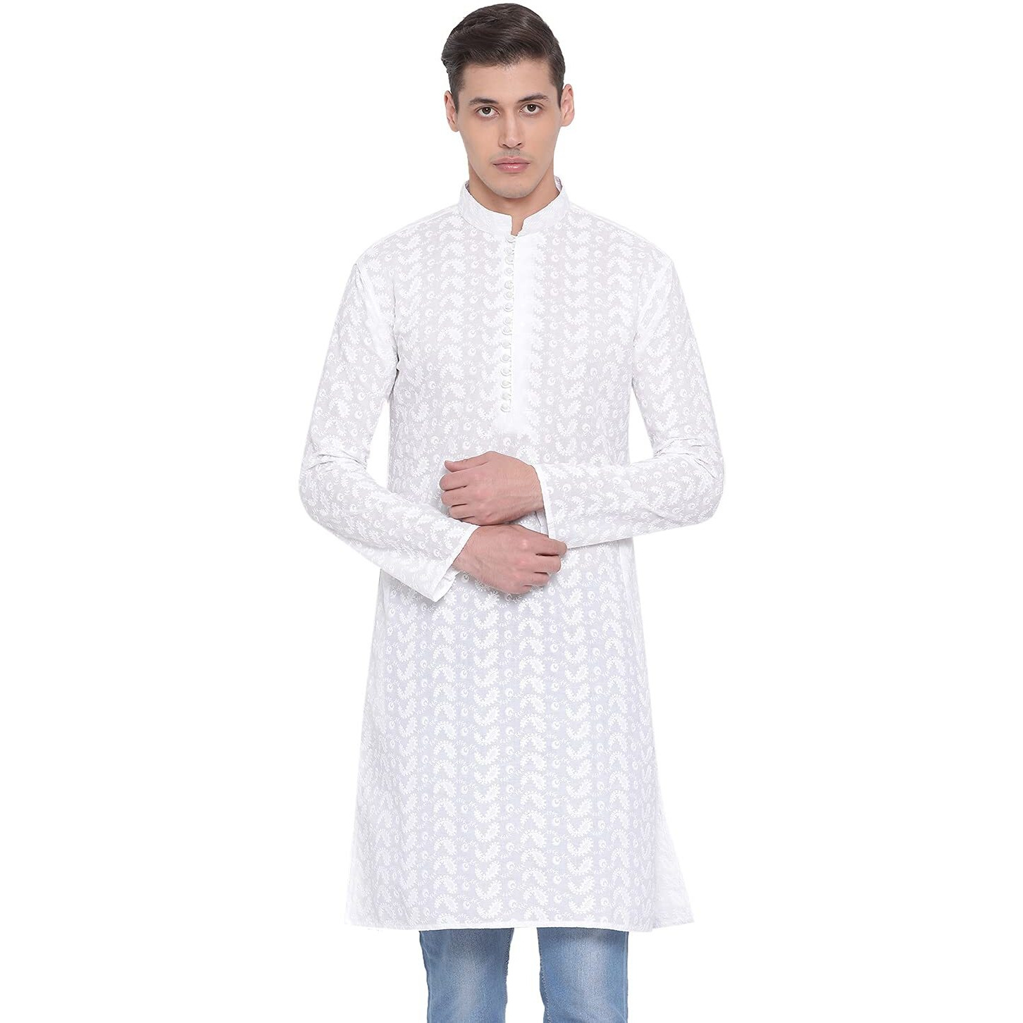 VASTRAMAY Mens Pure Cotton White Kurta - Elegance for Festivals & Events_VASMK094WH_40