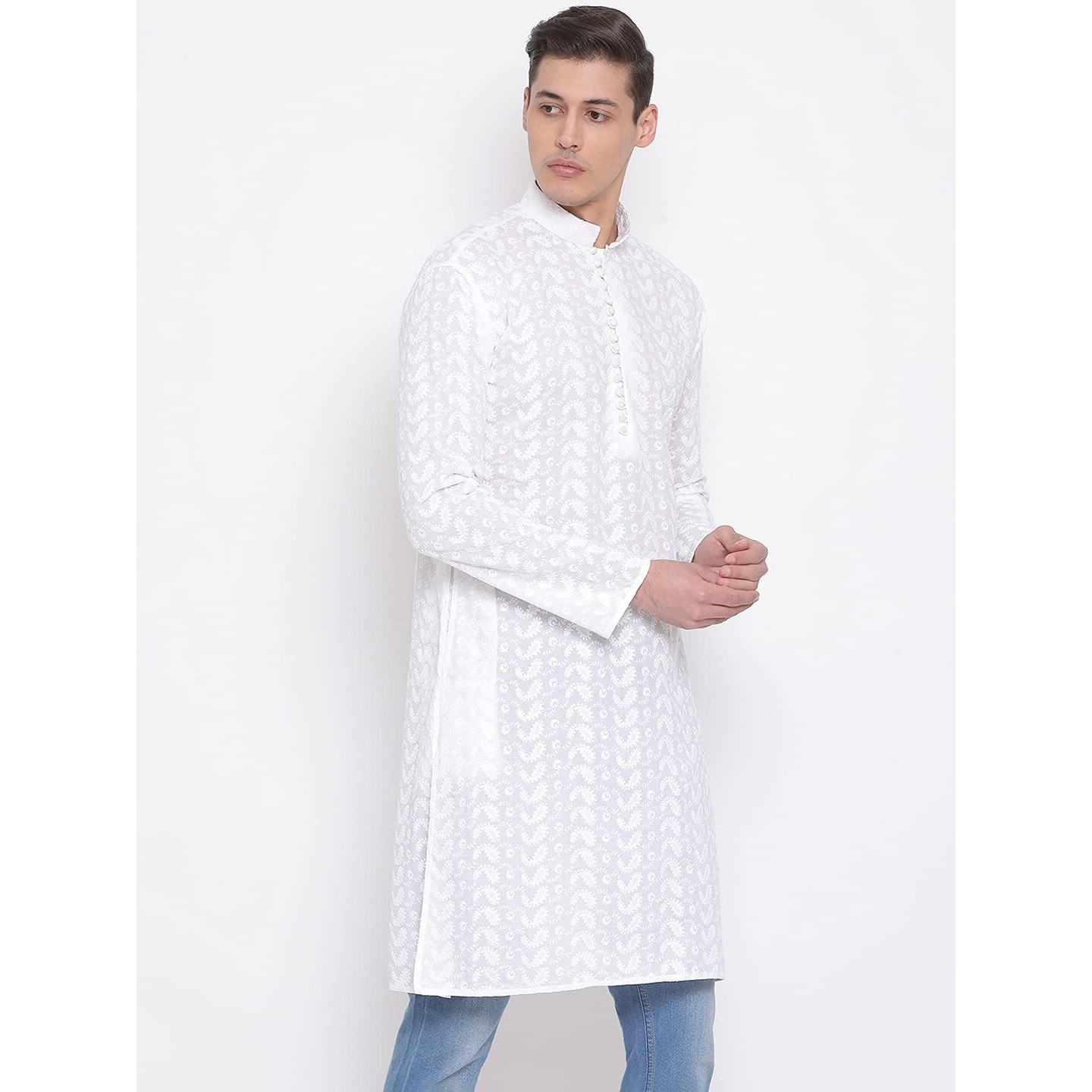 VASTRAMAY Mens Pure Cotton White Kurta - Elegance for Festivals & Events_VASMK094WH_40