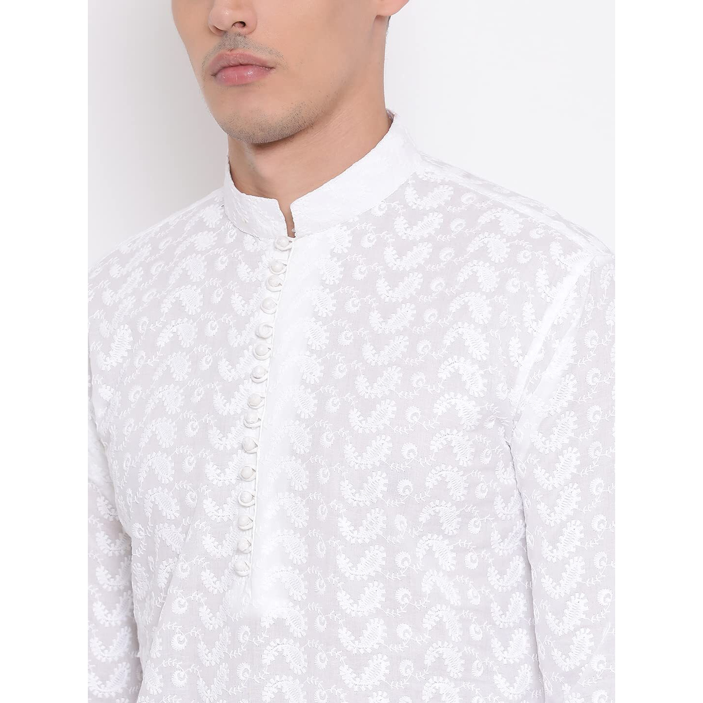 VASTRAMAY Mens Pure Cotton White Kurta - Elegance for Festivals & Events_VASMK094WH_40