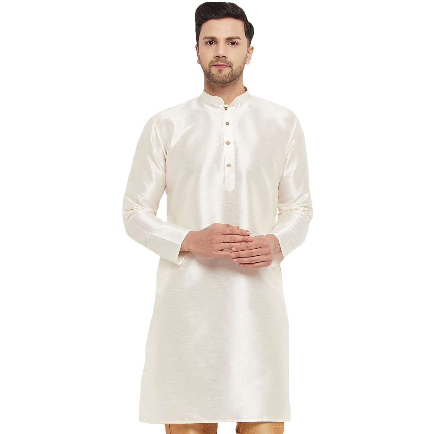 VASTRAMAY Men's Cotton Silk Blend Kurta-New Cream