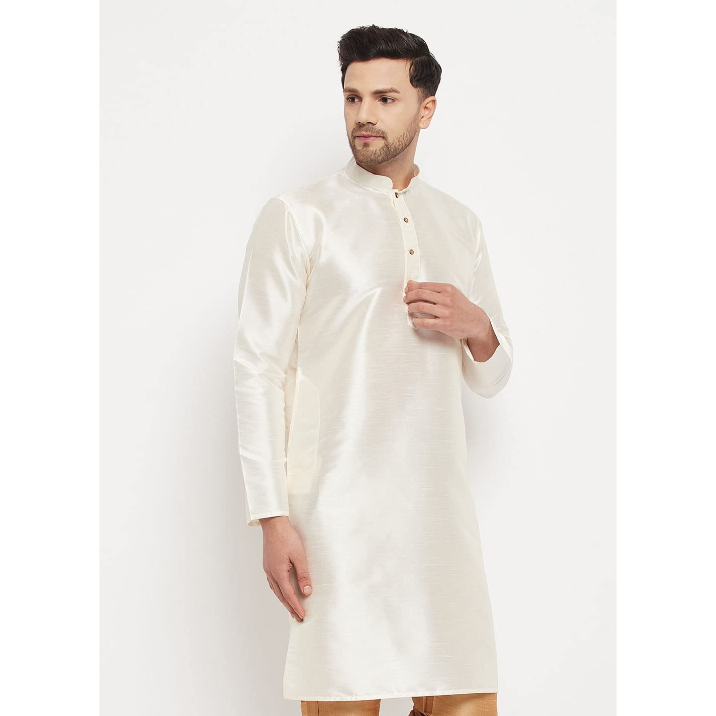 VASTRAMAY Men's Cotton Silk Blend Kurta-New Cream