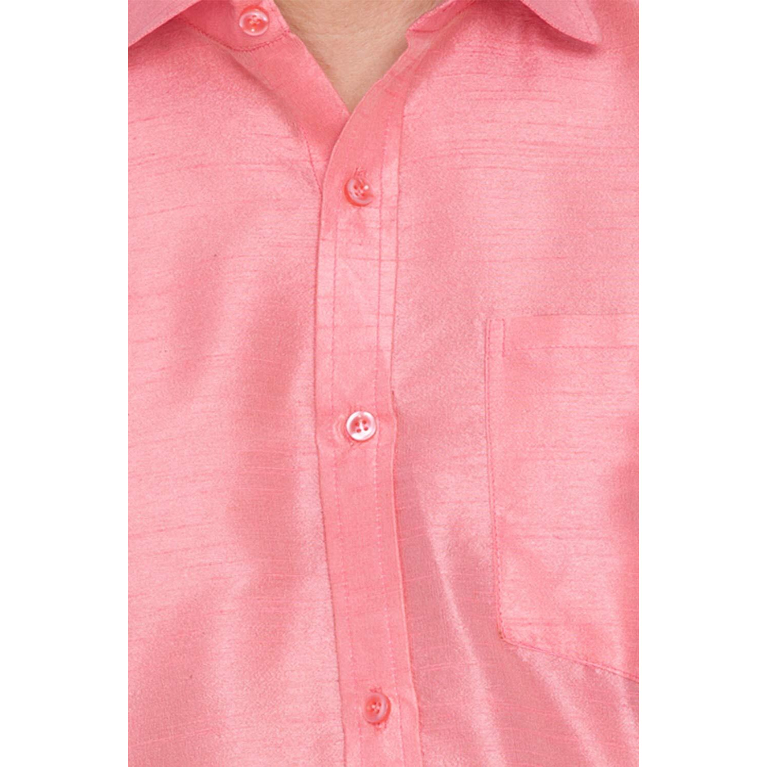 VASTRAMAY Men's Pink Silk Blend Ethnic Shirt Full Sleeves, South Indian Traditional Chennai/Madras Shirt, For Festive, Wedding, Casual & Party Wea (S - XL)