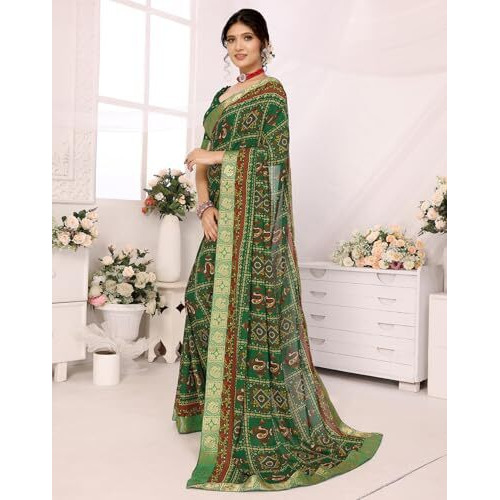Yashika Women's Woven Printed Georgette Jacquared lace Saree with Unstitched Blouse Material (AZ-YS-P1-AKSHARA-CHARITHA-Parent_Green)