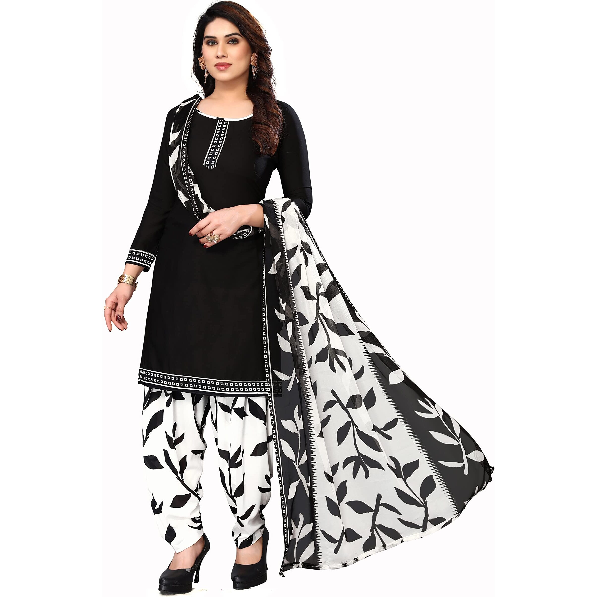 Yashika Women's Crepe Printed Unstitched Salwar Suit Dress Material With Dupatta(NEW-EKANI BLACK)