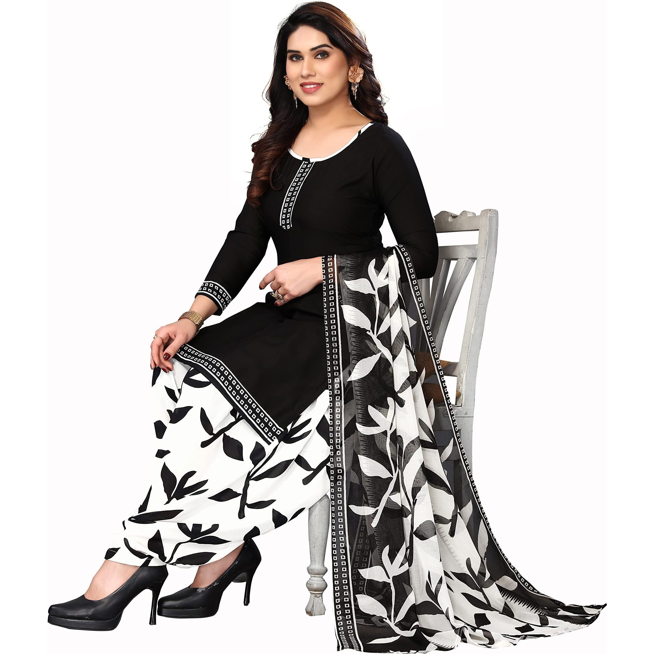 Yashika Women's Crepe Printed Unstitched Salwar Suit Dress Material With Dupatta(NEW-EKANI BLACK)