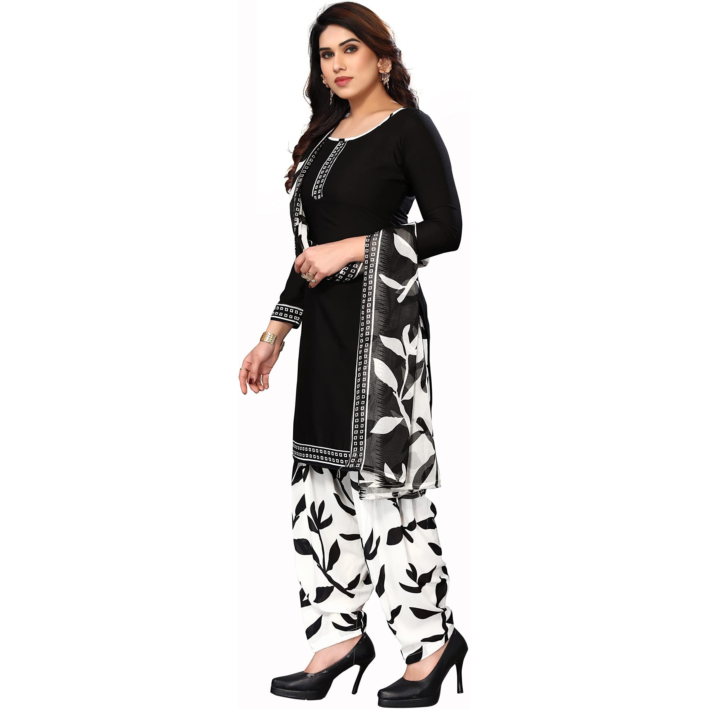 Yashika Women's Crepe Printed Unstitched Salwar Suit Dress Material With Dupatta(NEW-EKANI BLACK)