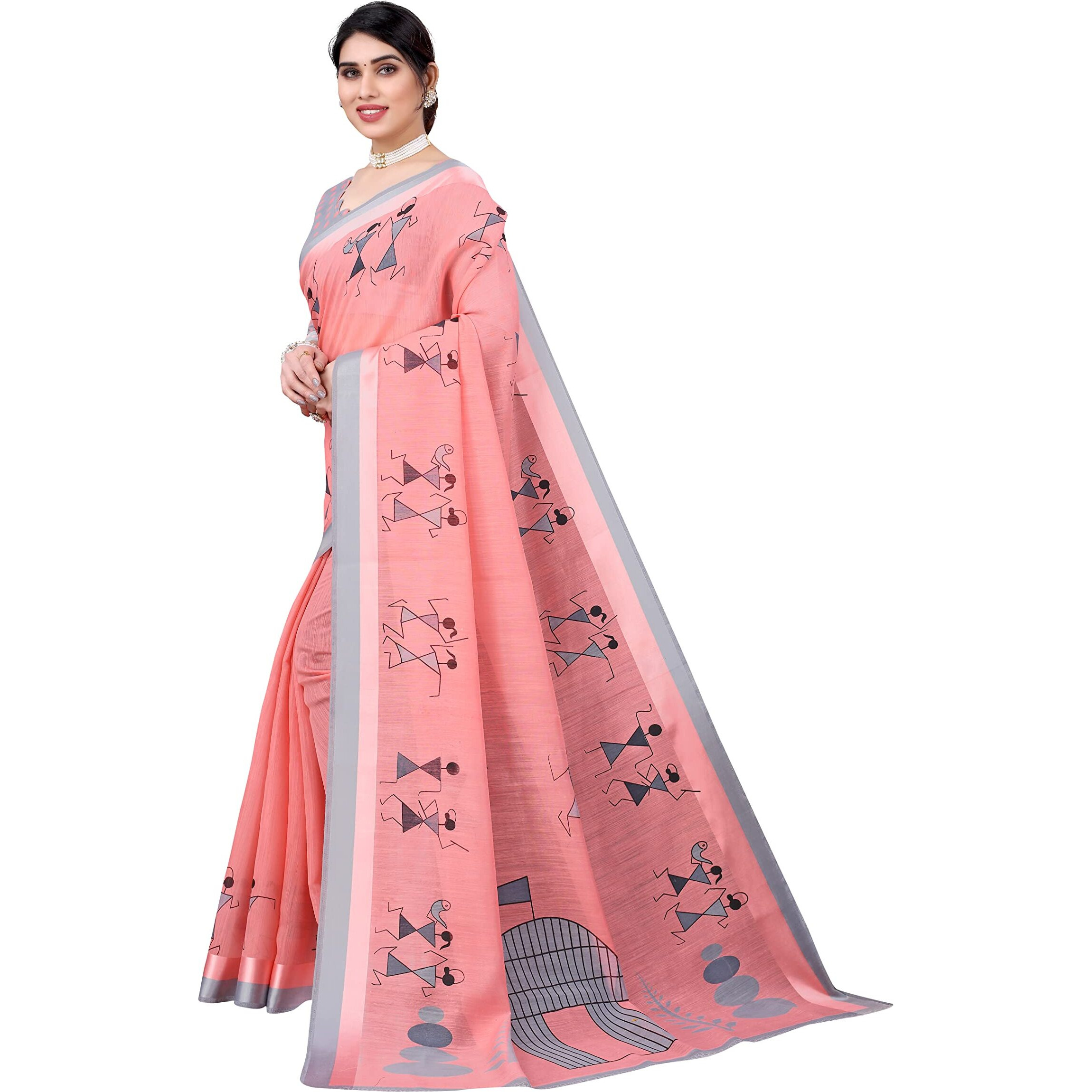Yashika Women's Linen Saree (AYODHYA Pink