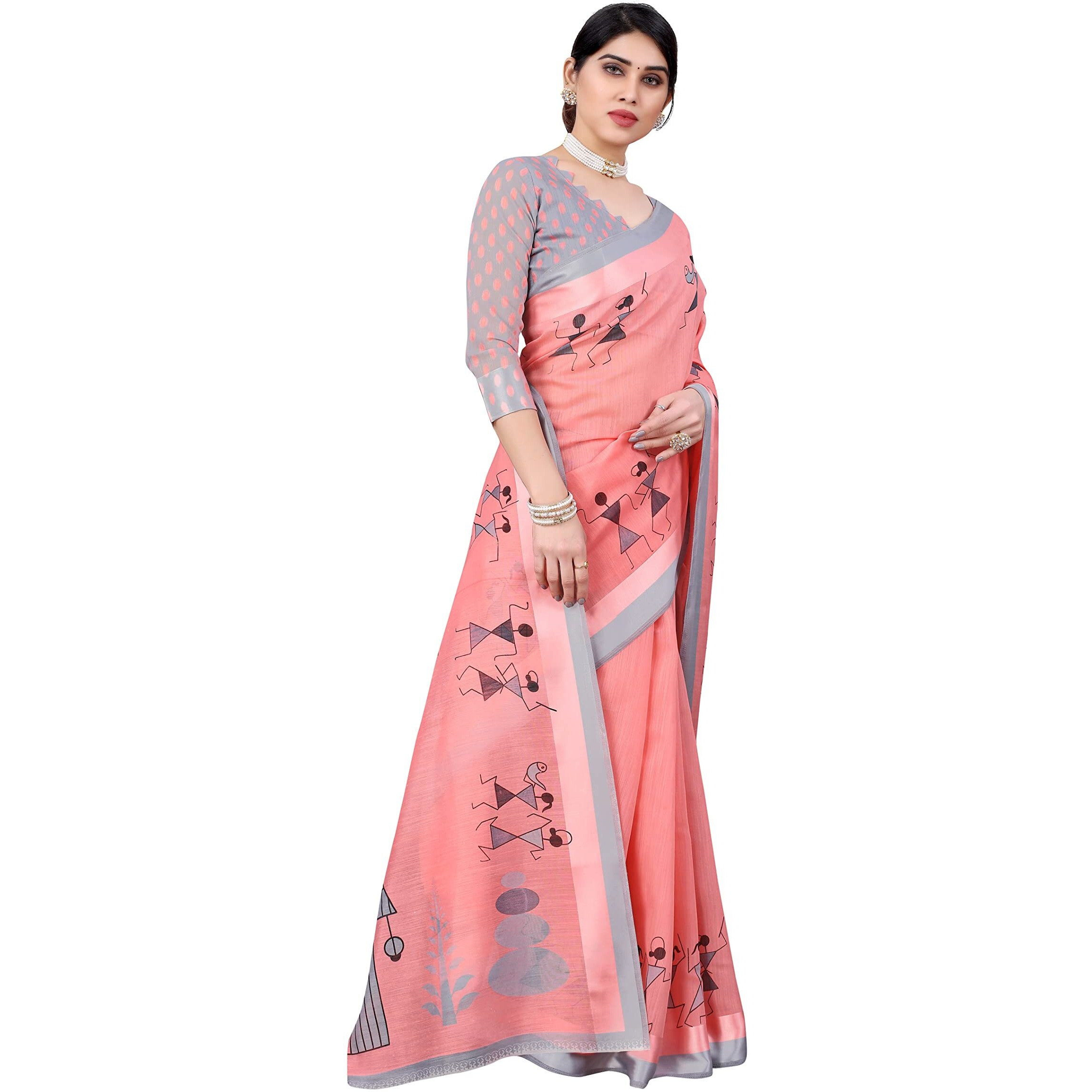 Yashika Women's Linen Saree (AYODHYA Pink