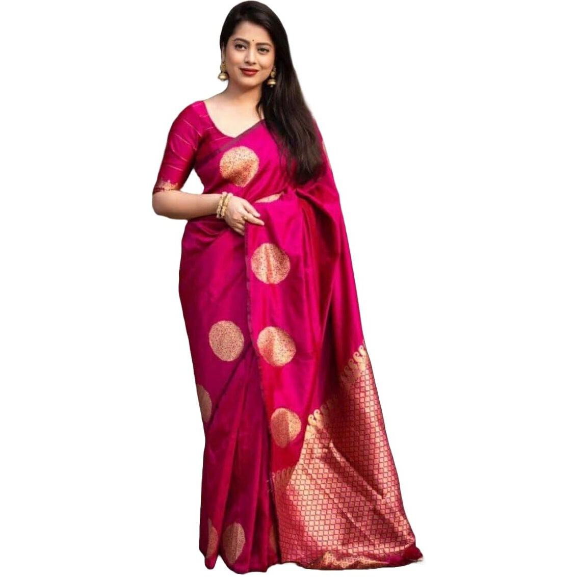 Yashika Women's Banarasi Kanjivaram Cotton Silk Woven Saree with Unstitched Blouse Material (AZ-YS-OG-SRIVALLI PINK)