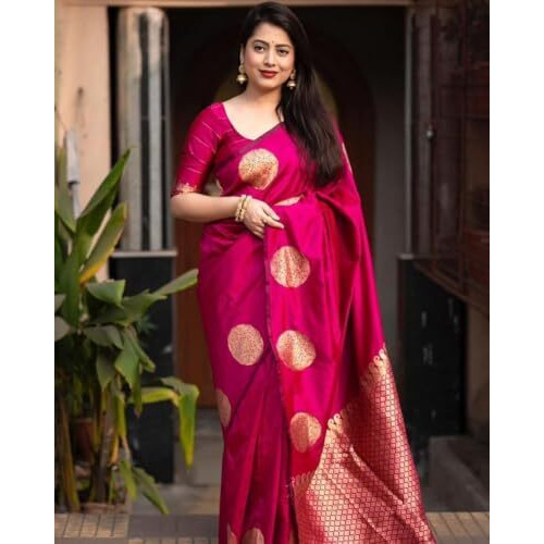 Yashika Women's Banarasi Kanjivaram Cotton Silk Woven Saree with Unstitched Blouse Material (AZ-YS-OG-SRIVALLI PINK)