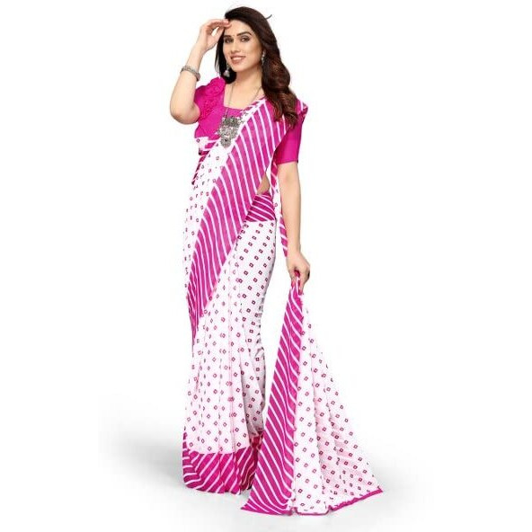 Yashika Womens Georgette Printed Saree With Blouse Piece(ZHILMIL PINK_N_Free Size)