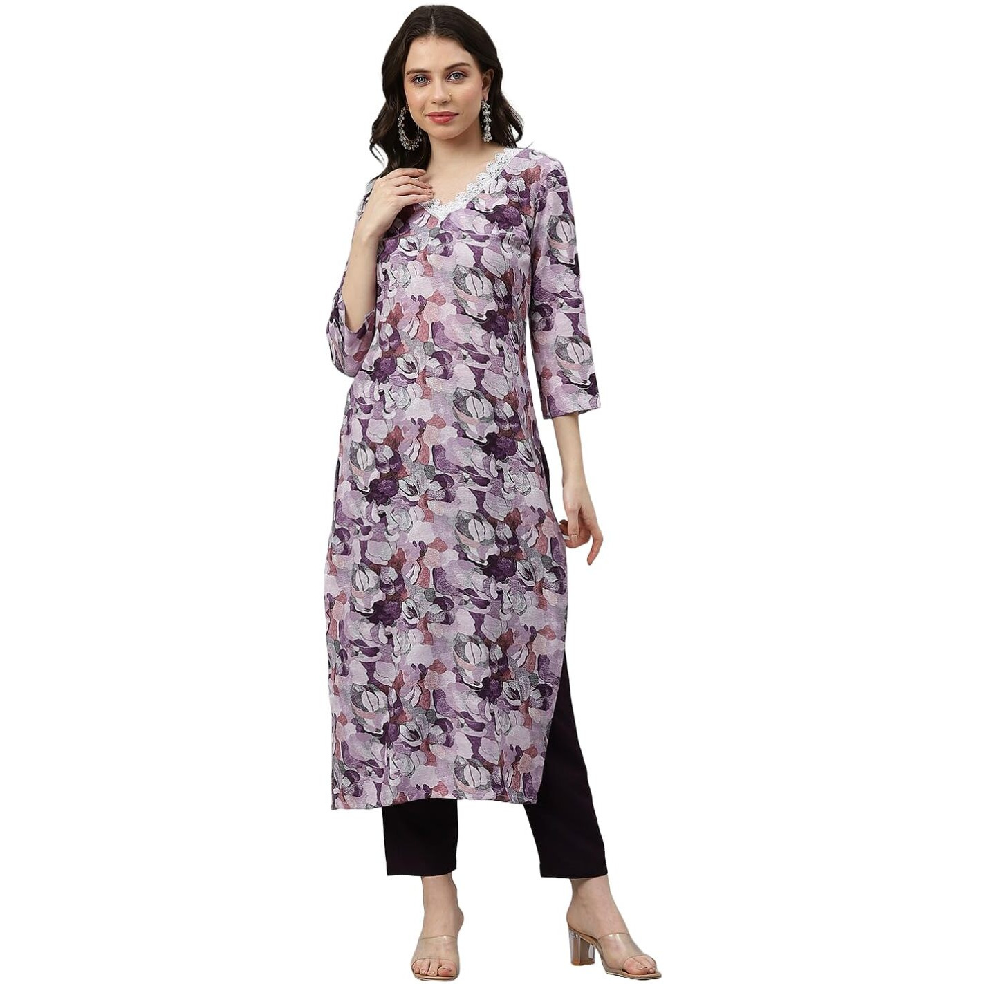 ANNI DESIGNER Women's Cotton Blend Straight Fit Printed Kurta with Pant (SouthZ Purple-NW_S_Wine_Small)