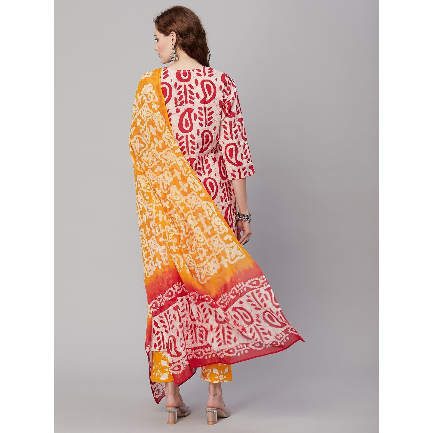 ANNI DESIGNER Women's Cotton Blend Printed Straight Kurta with Pant & Dupatta (Tiguna-Pink_L_Pink_Large)