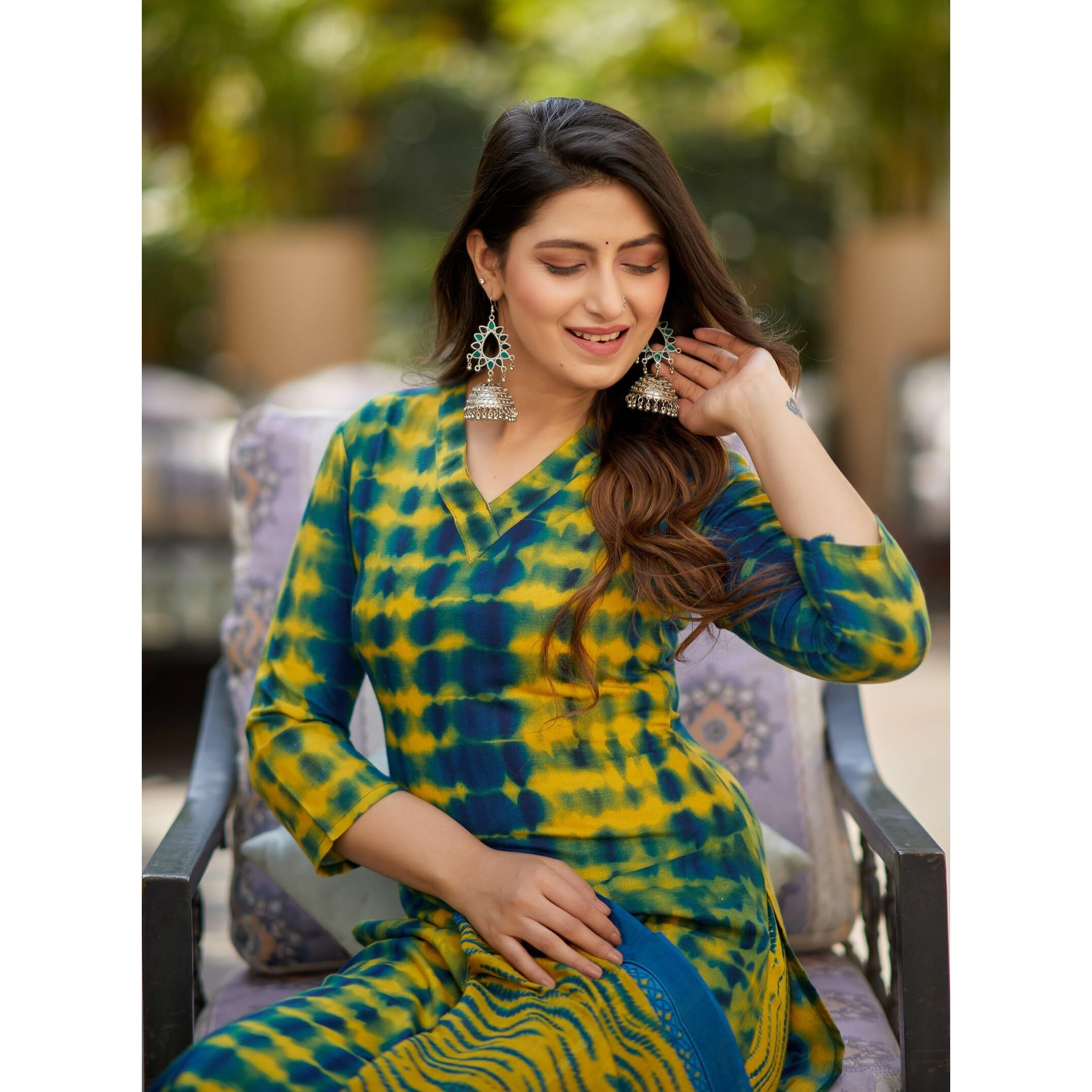 KLOSIA Women's Printed Kurta and Pant Set with Dupatta | Ethnic Set | Kurta Set for Women | XX-Large, Yellow