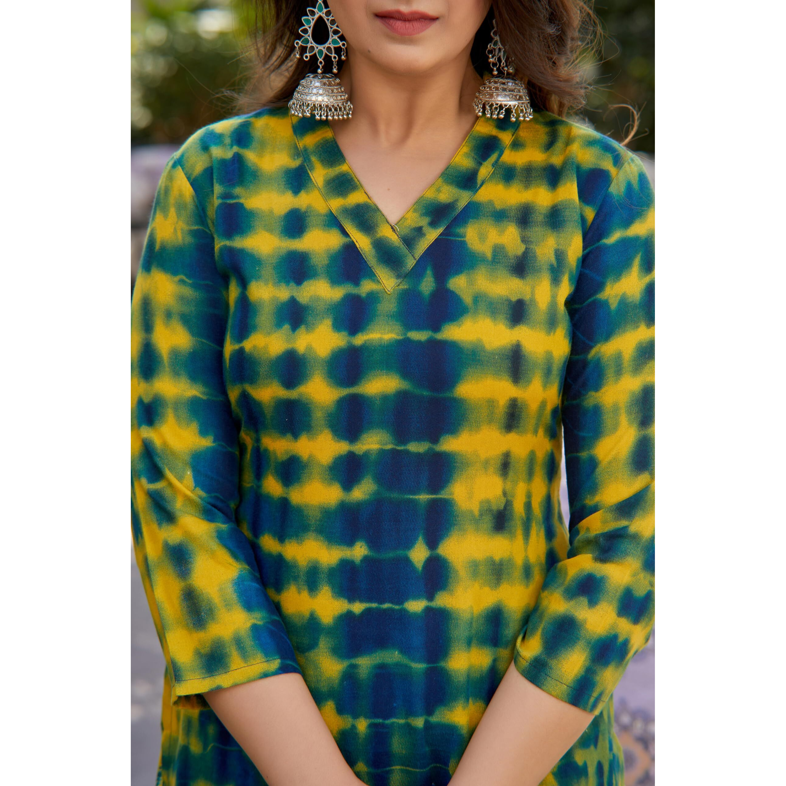 KLOSIA Women's Printed Kurta and Pant Set with Dupatta | Ethnic Set | Kurta Set for Women | XX-Large, Yellow