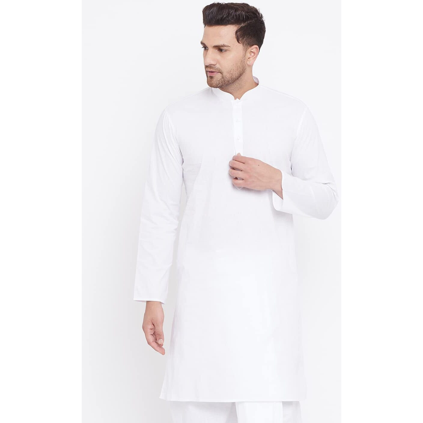 VASTRAMAY Men's White Cotton Kurta || Classic White Cotton Kurta || Ethnic Wear for Festivals, Weddings_VASMK122WH_42