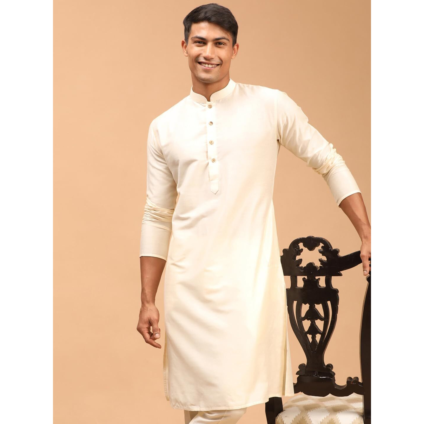 VASTRAMAY Regular Men's Cream Viscose Kurta (VASMK091CR_40, Regular Fit