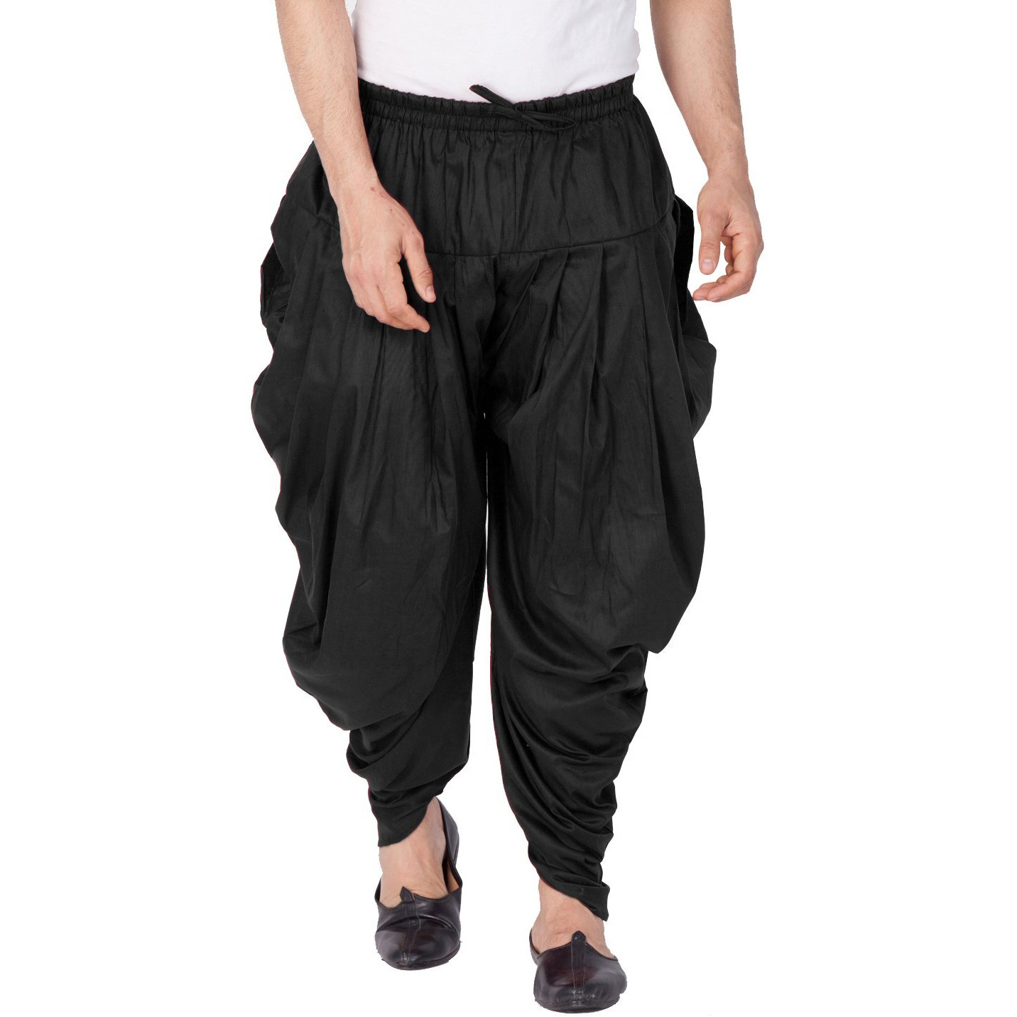 VASTRAMAY Mens Cotton Blend Black Dhoti - Comfort, Classic Design for Festivals & Ceremonies | Solid Cowl Pattern Patiala Dhoti Pant| Ethnic Indian Wear for Men_VASMCDBL_40