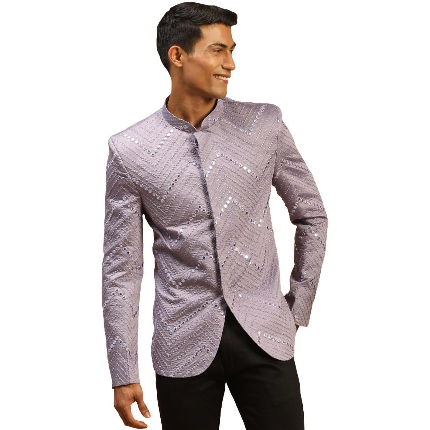 VASTRAMAY Men's Purple Viscose Jodhpuri | Mirror work Embellished Viscose Jodhpuri Coat For Men