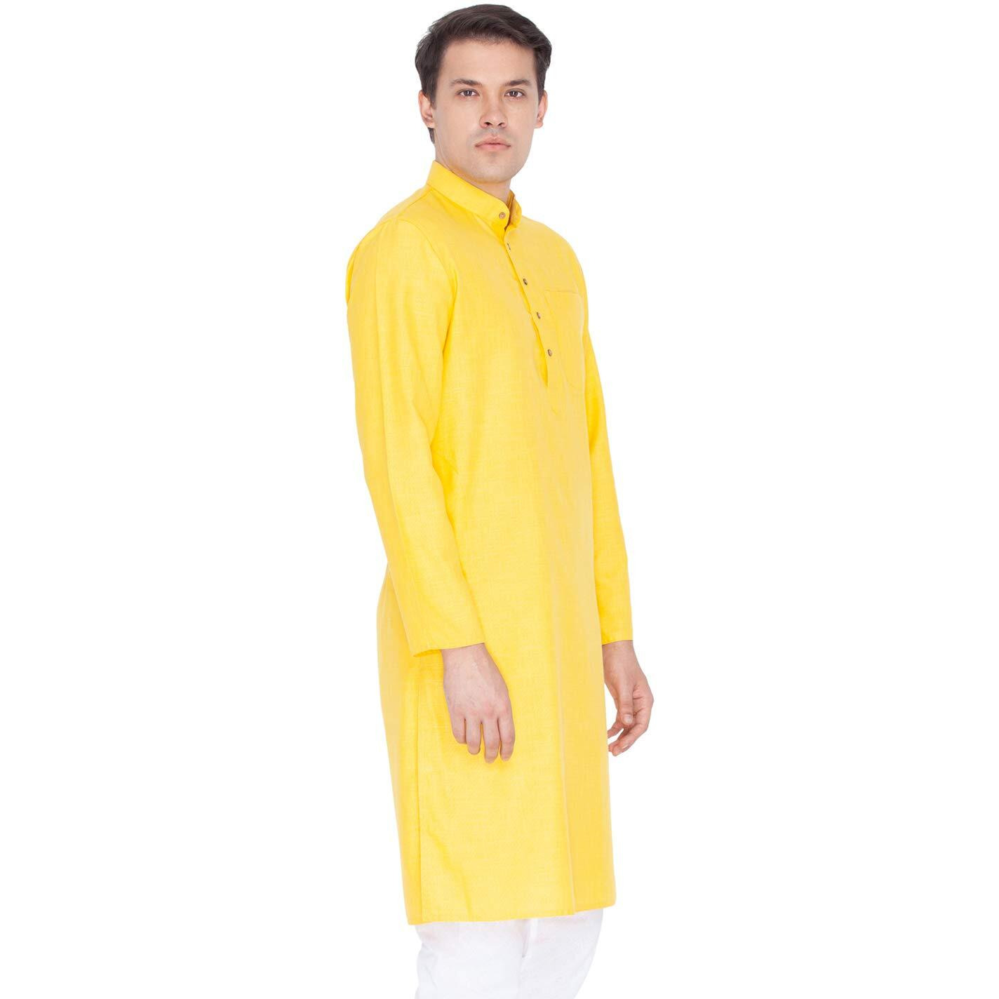 VASTRAMAY Men Linen Only Kurta Ethnicwear (VASMK031YW_42 Colour Yellow Size 42)