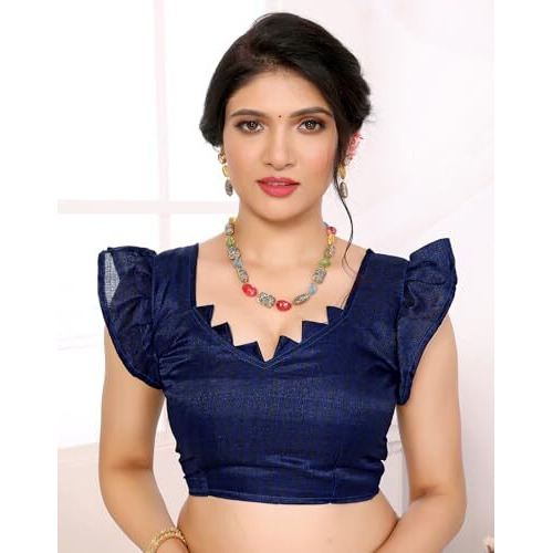 Yashika Women's Plain Art Silk Floral Print Georgette Saree with Lace and Unstitched Blouse Material (AZ-YS-P1-SHANU Navy-New