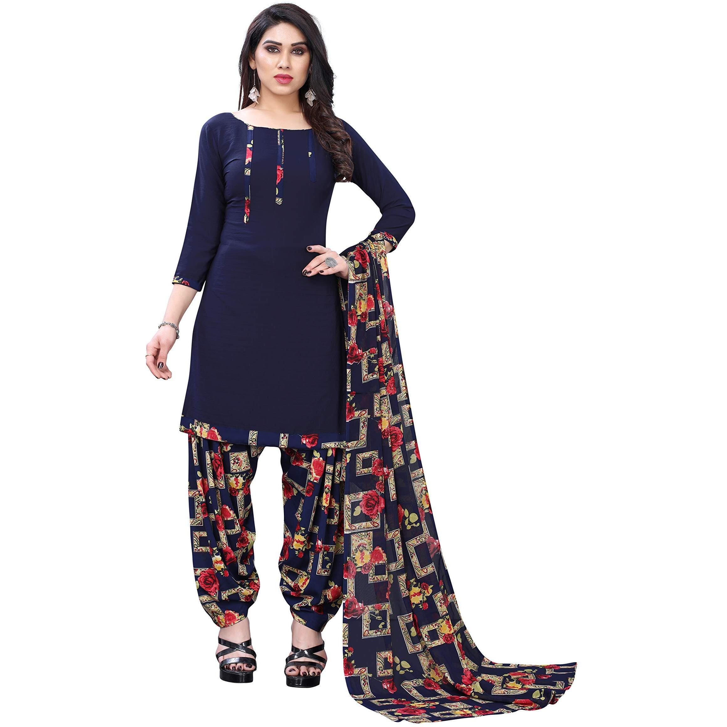 Yashika Women's Crepe Dress Material (Kiara Navy Blue_Free Size)