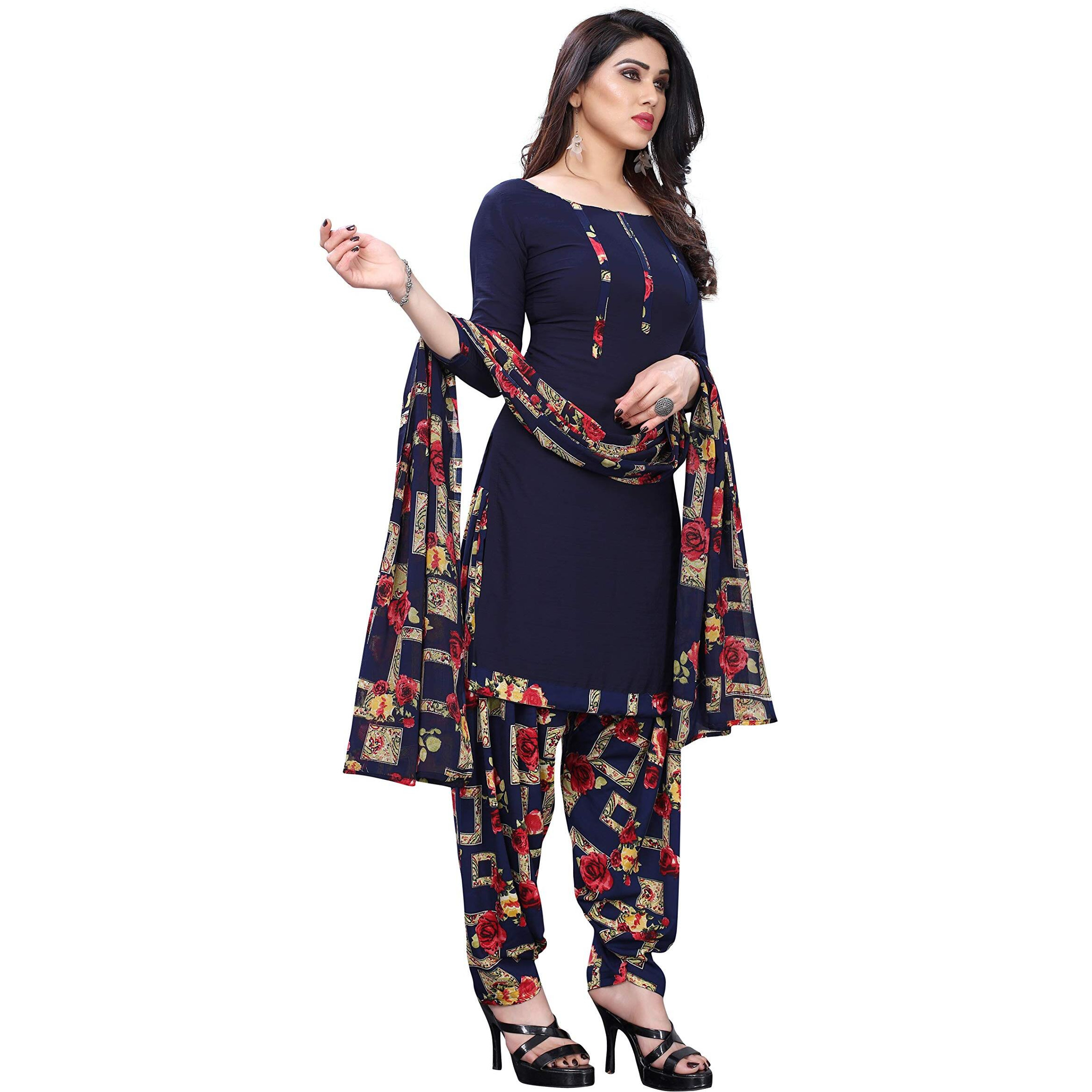 Yashika Women's Crepe Dress Material (Kiara Navy Blue_Free Size)