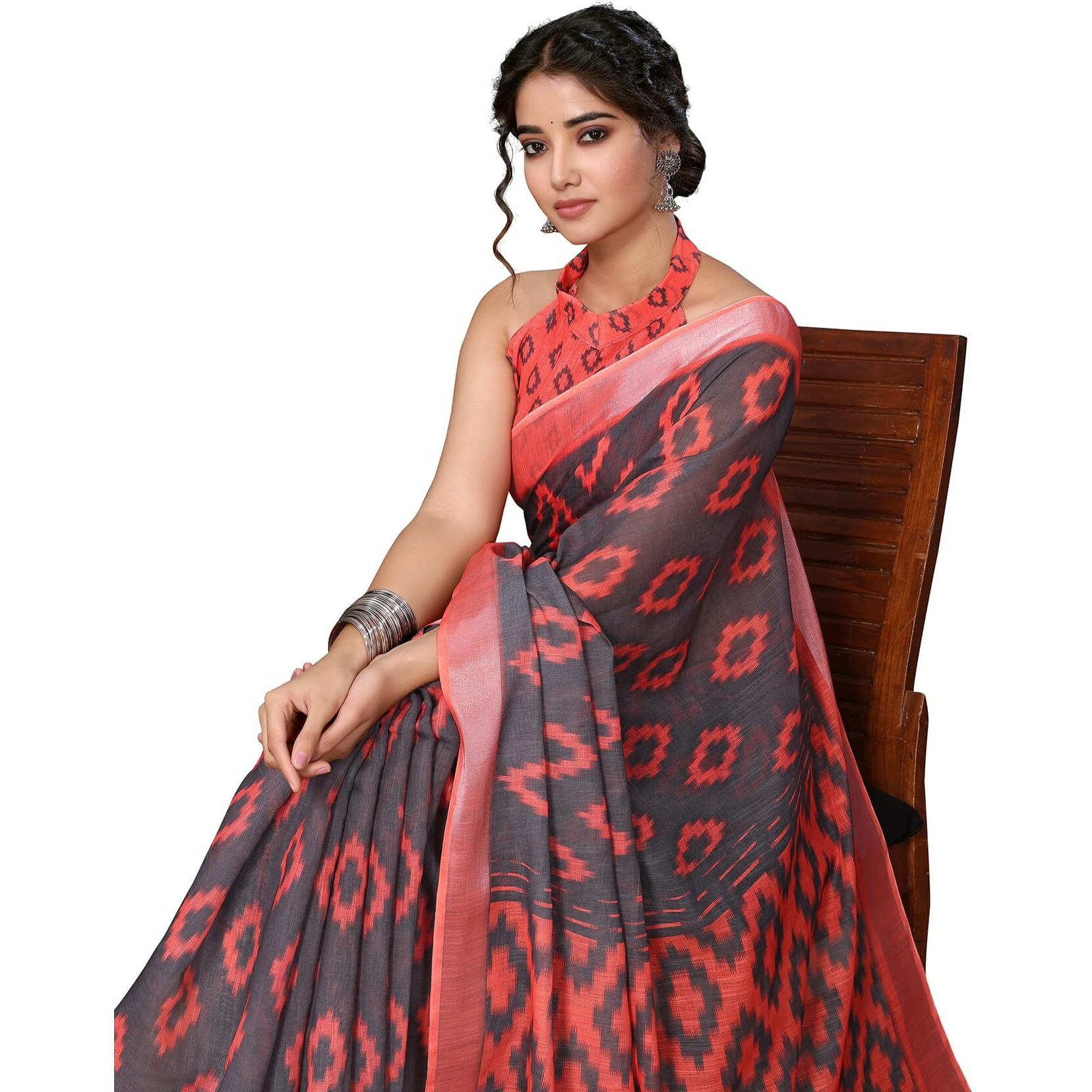 Yashika Women's Plain Digital Print Cotton Silk Blend Saree with Silver Weaving Border Tassels-Elegant Ethnic Wear for Festive and Casual Occasions (AZ-YS-P3-TIGER 07 to 20-Parent_Tiger 12-Grey)