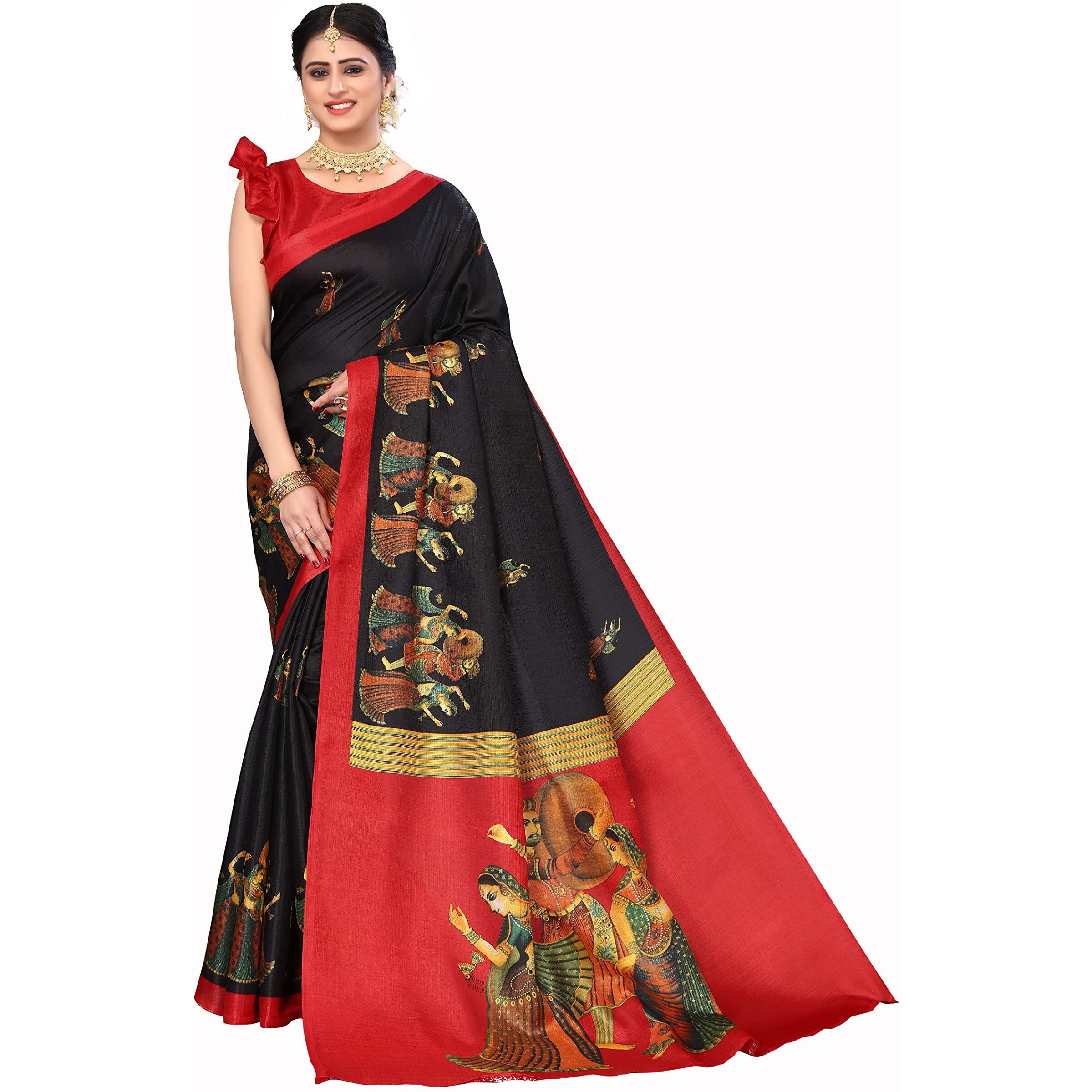 Yashika Women's Art Silk Standard Length (New-RAJARANI Black