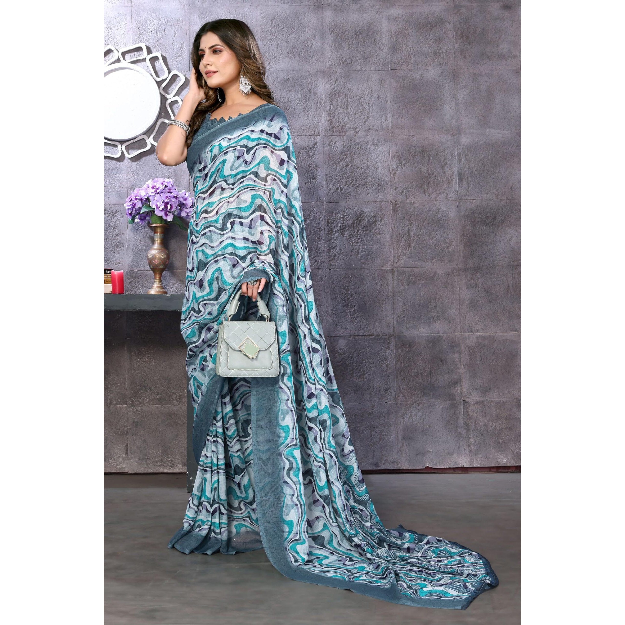 Yashika Women's Trendy Georgette Sky Blue Color Saree with Blouse Material(LAVYA SKY BLUE)