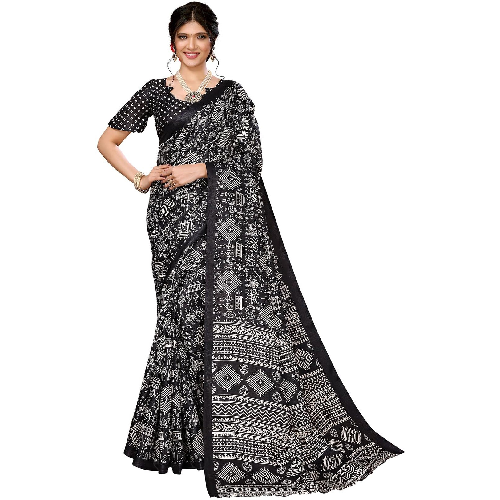 Yashika Women's Latest Woven Printed Art Silk Saree with Unstitched Blouse Material-Suitable for All Indian Weddings and Festivals (AZ-YS-P1-URMILA-YASHODA-Parent_Black)