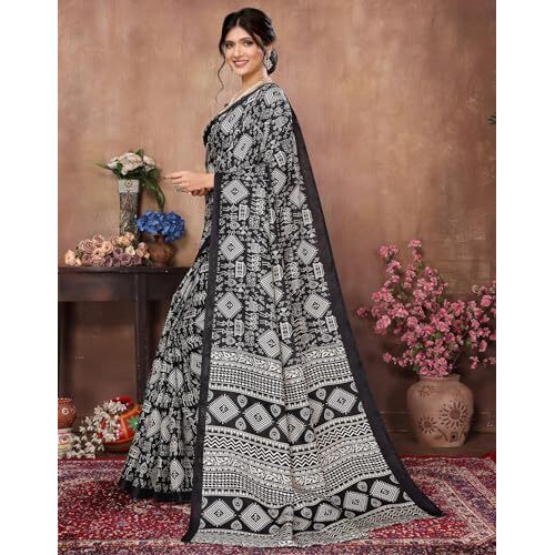 Yashika Women's Latest Woven Printed Art Silk Saree with Unstitched Blouse Material-Suitable for All Indian Weddings and Festivals (AZ-YS-P1-URMILA-YASHODA-Parent_Black)