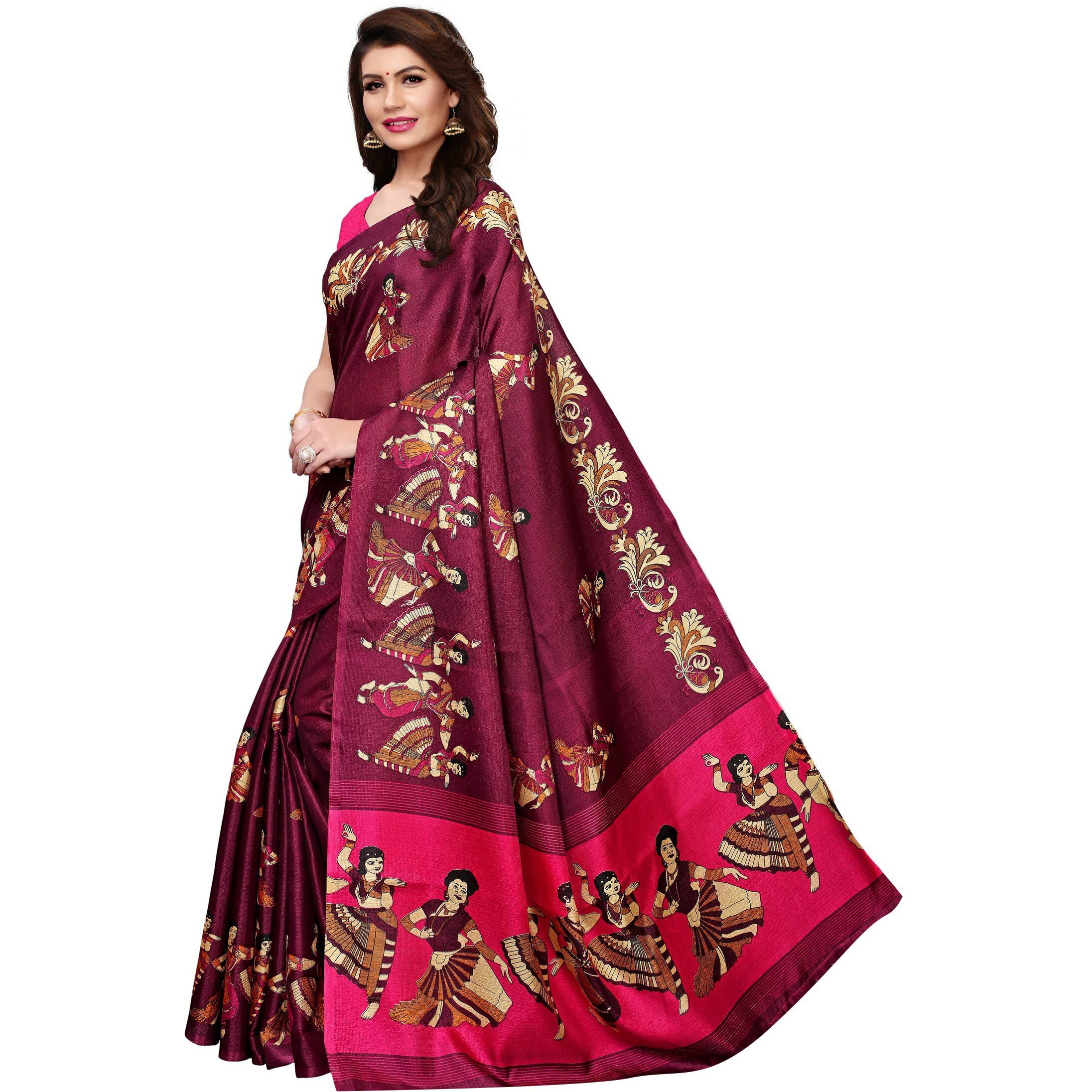 Yashika Women's Silk Saree With Blouse Piece (Sdpl-Kathak_Wine_Fs_Wine)