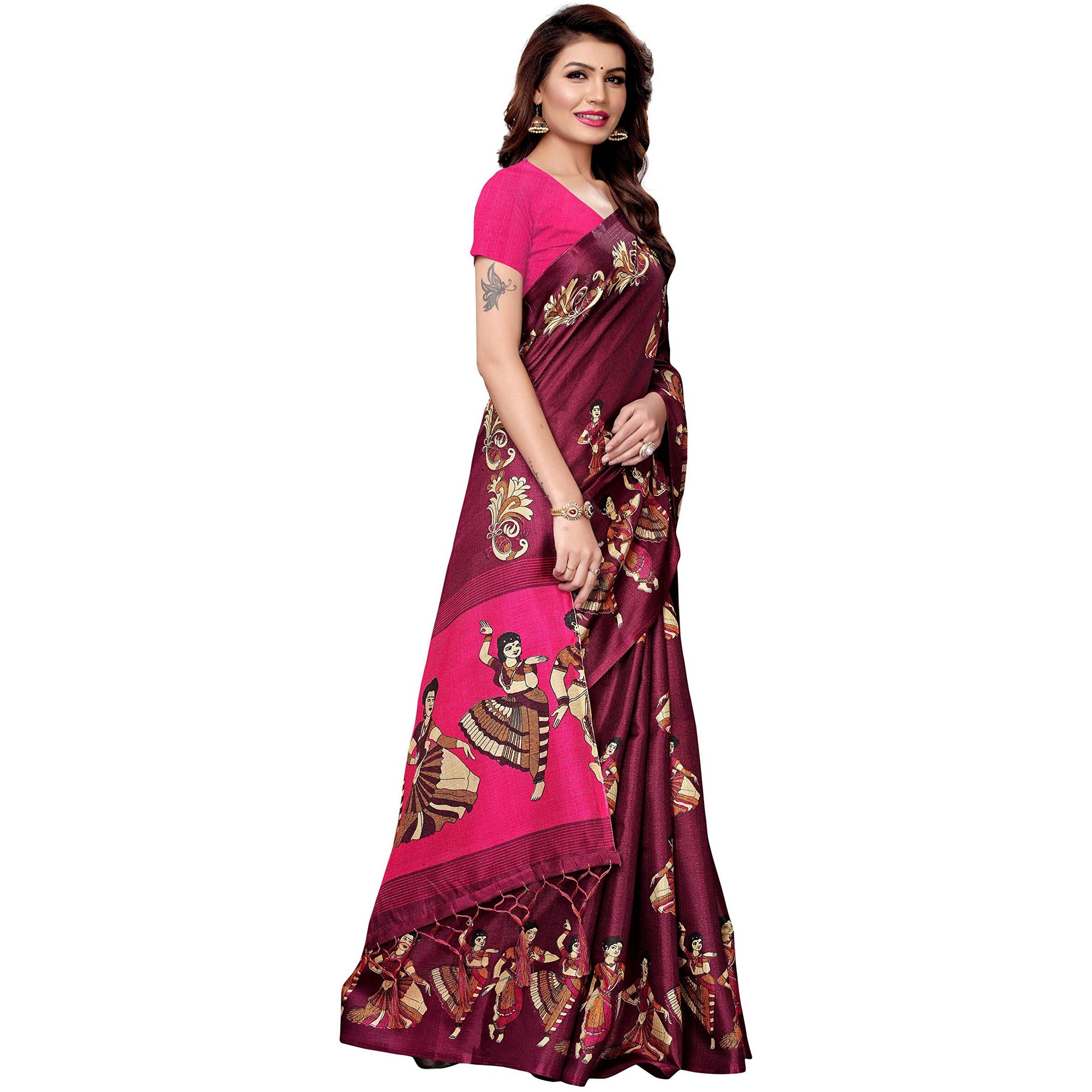 Yashika Women's Silk Saree With Blouse Piece (Sdpl-Kathak_Wine_Fs_Wine)