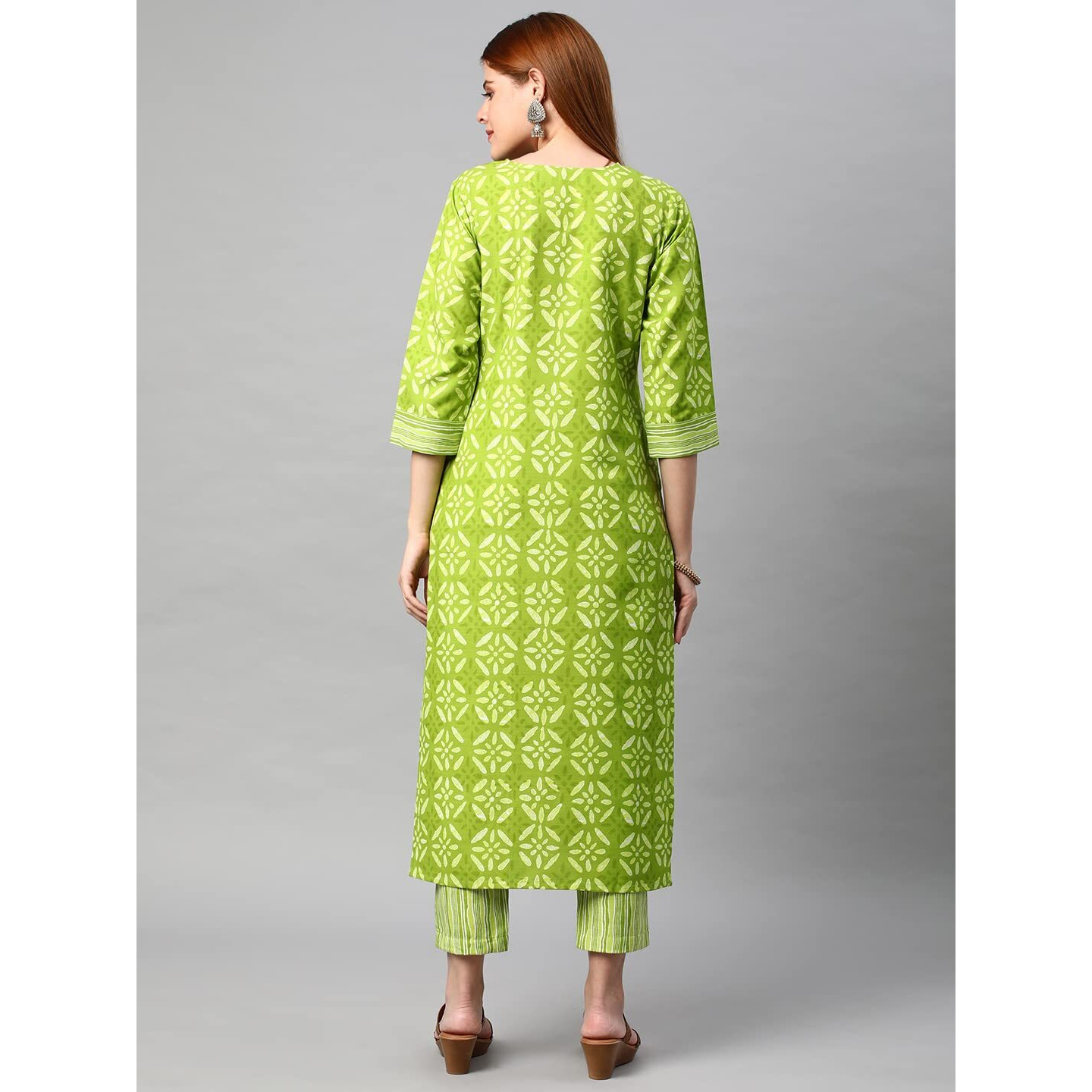 ANNI DESIGNER Women's Cotton Blend Traditional Straight Printed Kurta and Pant Set (Sixty Parrot-Nw_S_Green_Small)