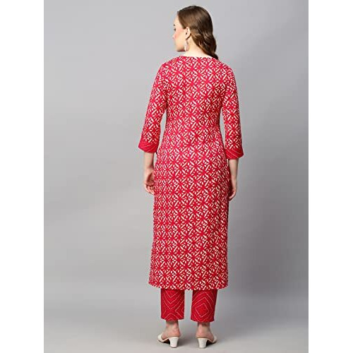 ANNI DESIGNER Women's Cotton Blend Straight Printed Kurta with Pant (Dravini Red_M_Red_Medium)