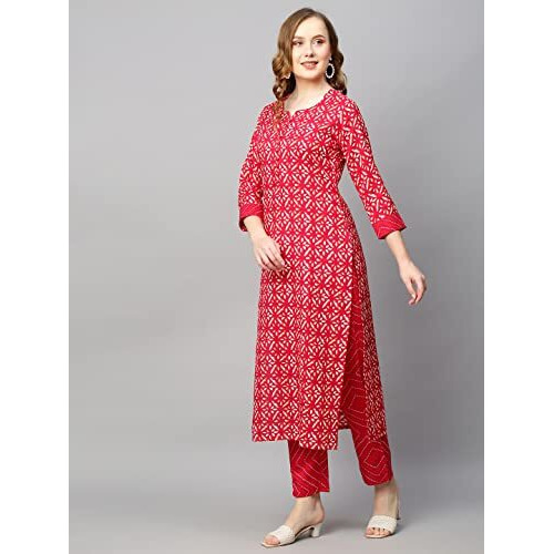 ANNI DESIGNER Women's Cotton Blend Straight Printed Kurta with Pant (Dravini Red_M_Red_Medium)