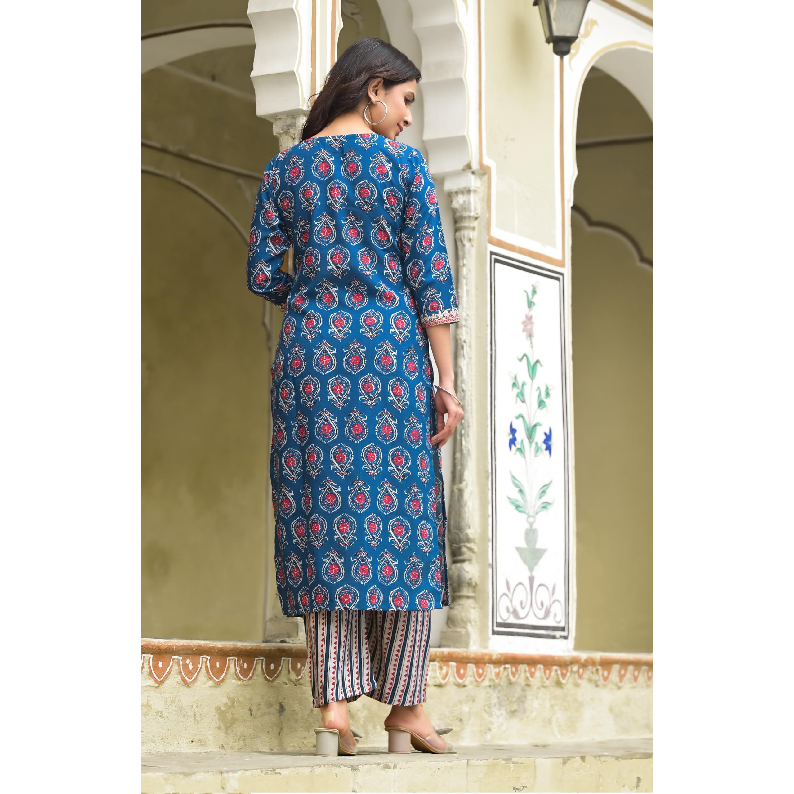 KLOSIA Women Straight Printed Kurta and Pant Set with Dupatta | Ethnic Set | Dupatta Set | Suit Set | Kurta Set | Wedding Suit | (Large) Aqua Blue