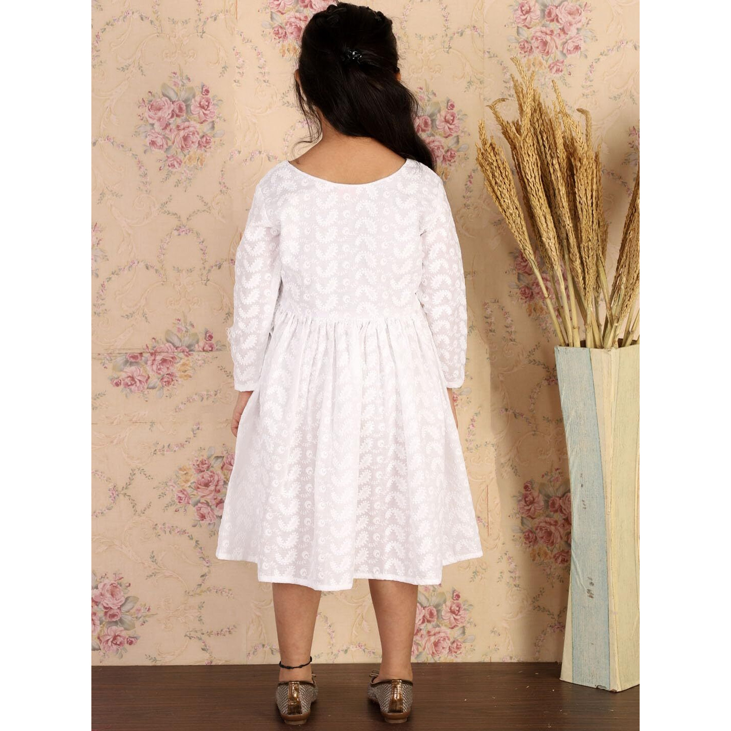 VASTRAMAY Girls' Pure Cotton Chikankari Anarkali Dress  Ethnic Wear with Embroidery  Perfect for Holi & Eid