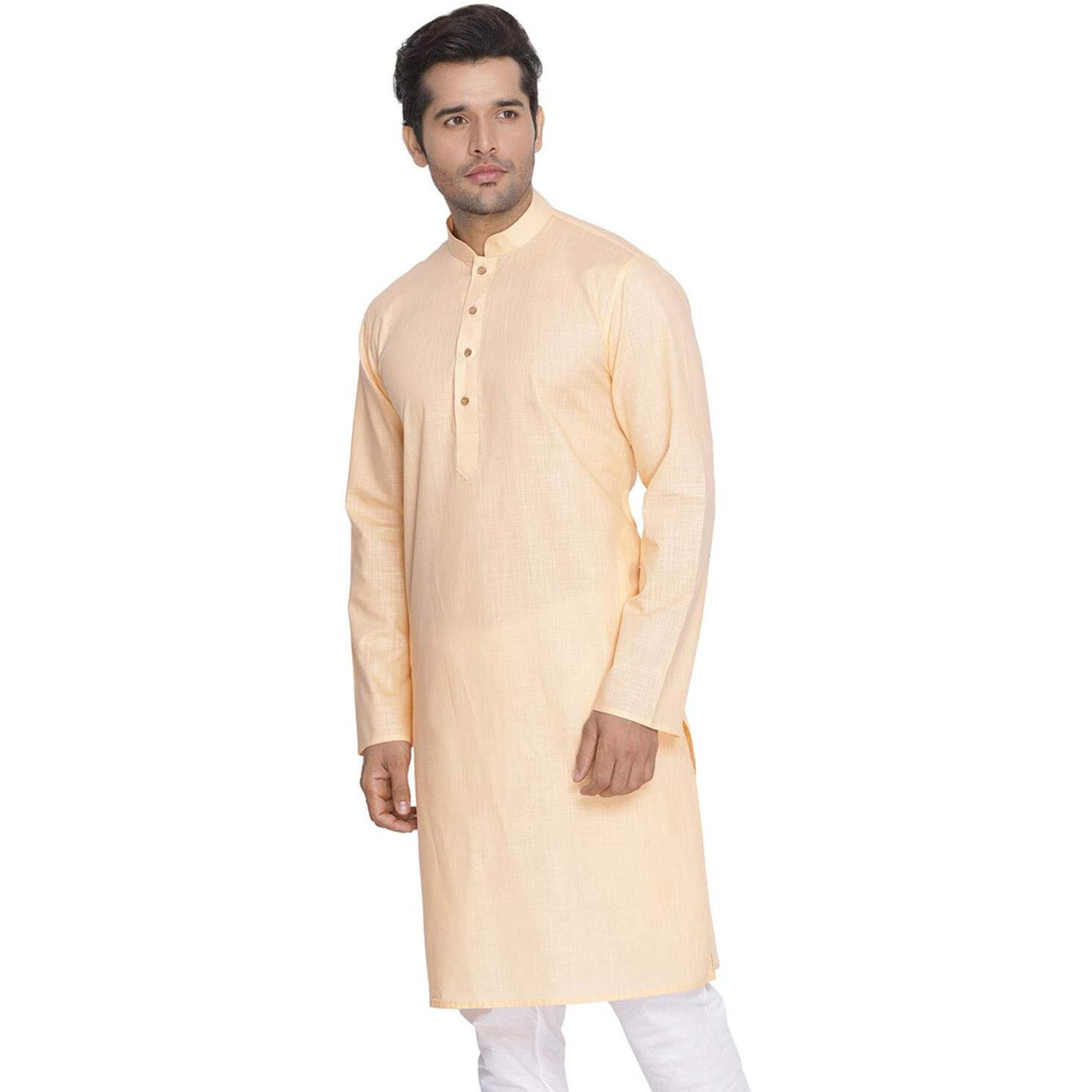 VASTRAMAY Mens Cotton Linen Fawn Kurta - Timeless Elegance for Festivals & Events | Plain Solid Full Sleeves Mandarin Collar Kurta | Classic Design, Premium Comfort, and Versatile Style_VASMK007FN_42
