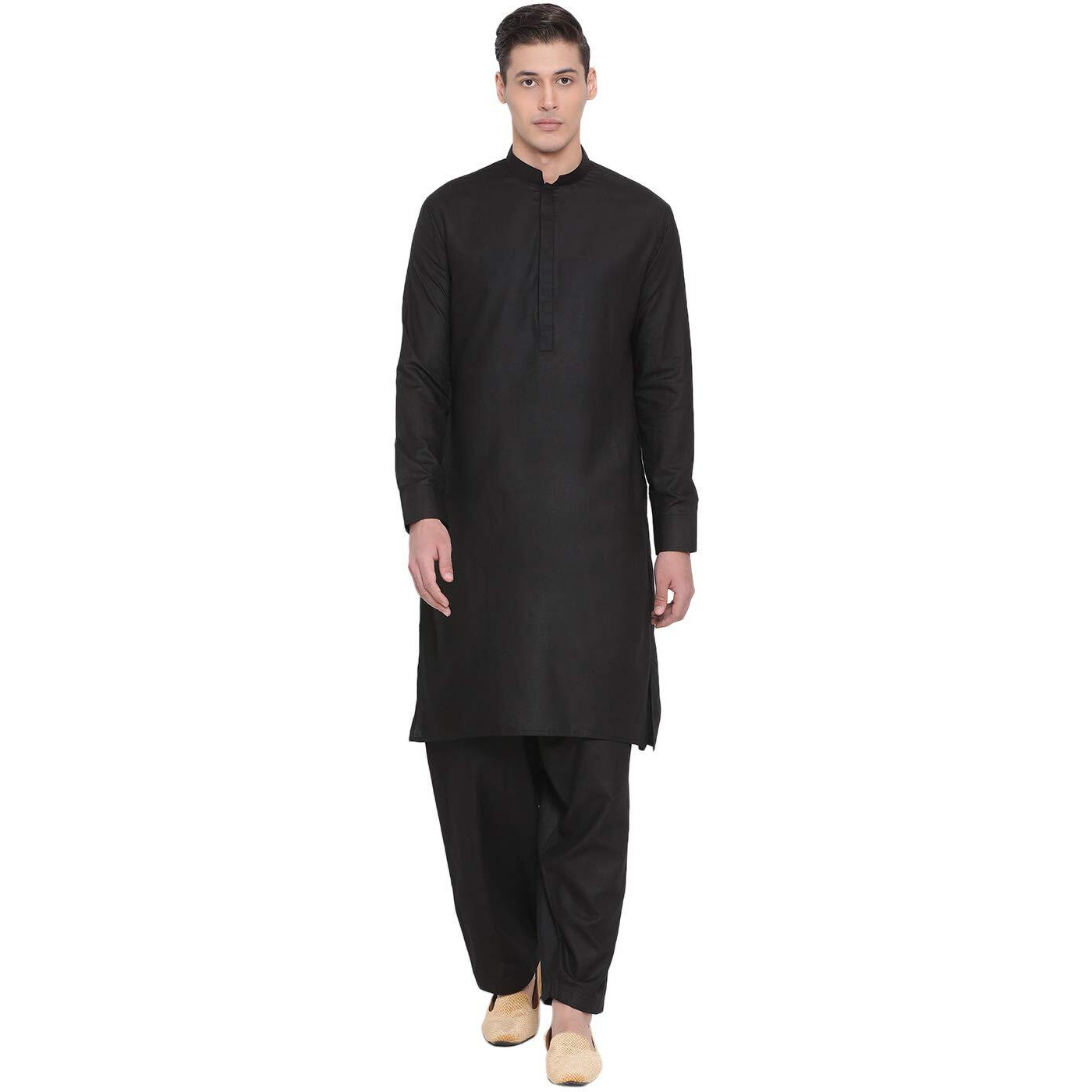 VASTRAMAY Men's Black Cotton Blend Kurta Pyjama Set_VASMK096BLnP_40